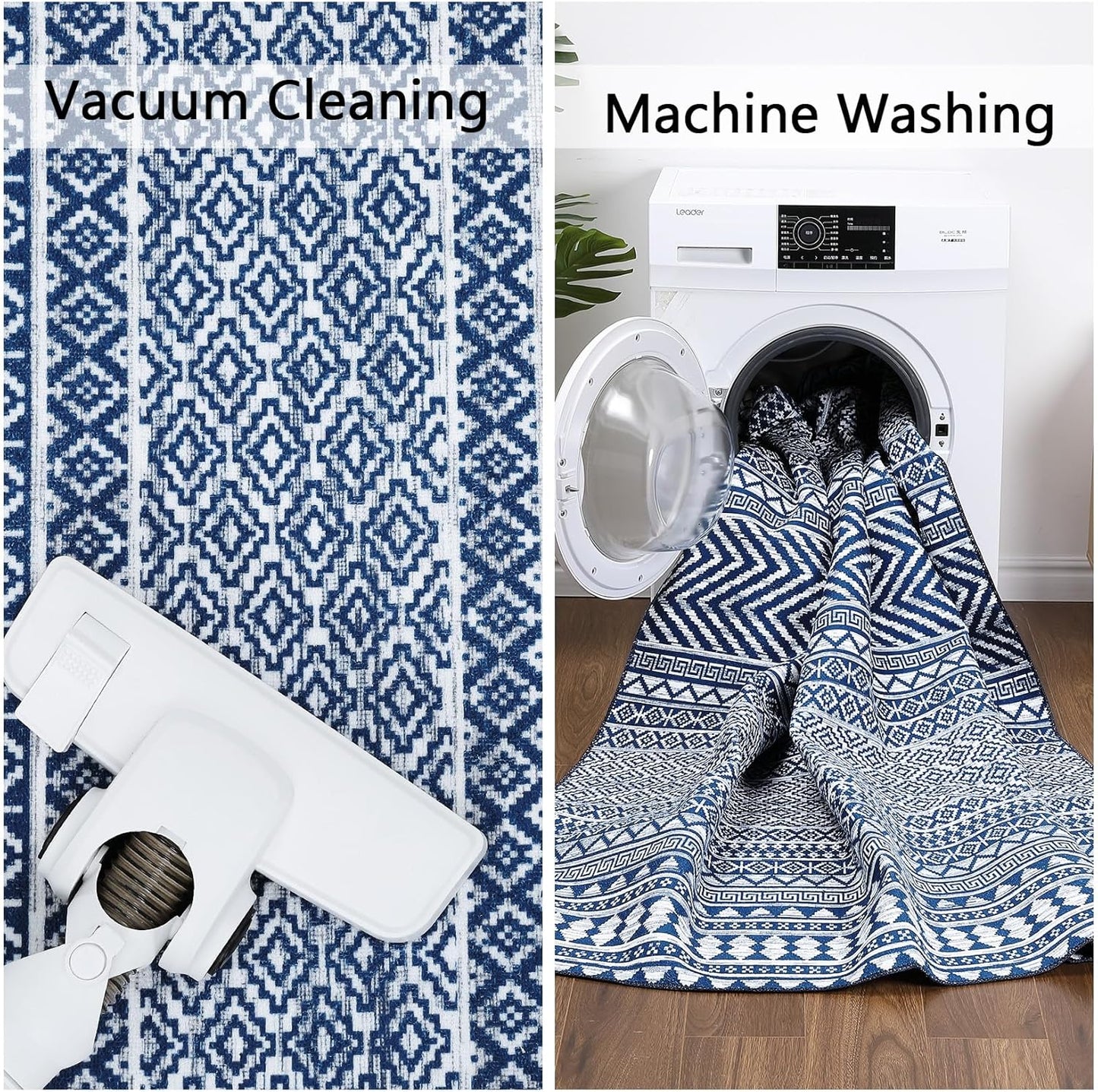 WESTLOOM 9x12 Large Living Room Rug Washable Rug Indoor Non-Slip Boho Rug Moroccan Rug Stain Resistant Geometric Carpet for Bedroom Home Office, Blue
