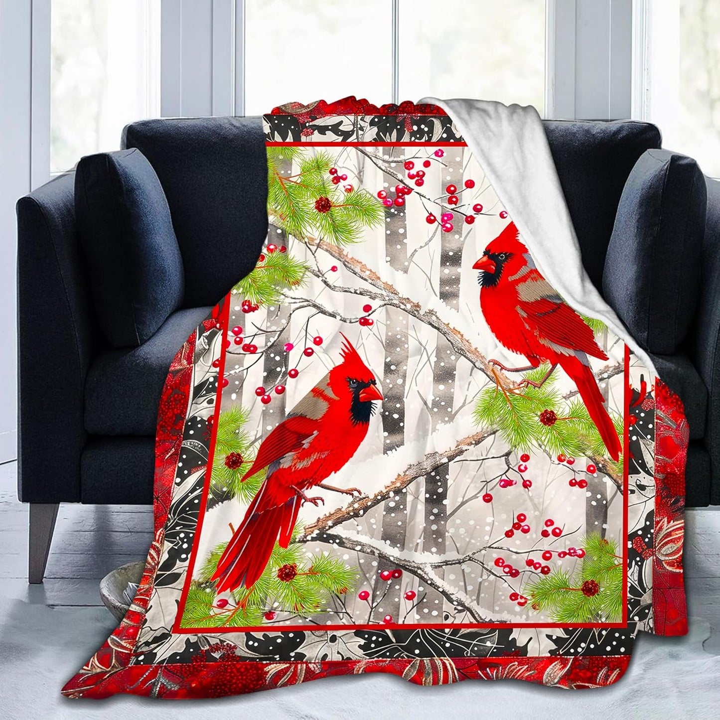 Cardinal Throw Blanket Gifts for Women Girls, Super Soft Unique Red Cardinal Stuffed Decor Bird Winter Microfiber Throw Blanket Gifts for Christmas, Warm Cozy Plush Fleece Flannel Blankets 50"x40"