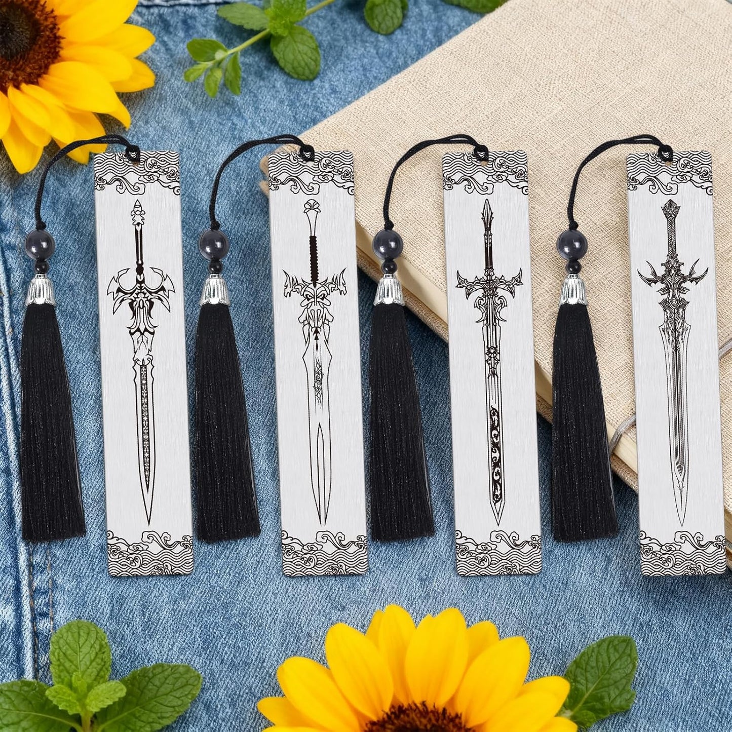 Sword Metal Bookmarks Gifts - 4PCS Cool Sword Bookmark for Book Lovers, Fantasy Book Accessories for Reading Women Men, Graduation Thanksgiving Christmas Bookish Birthday Gifts