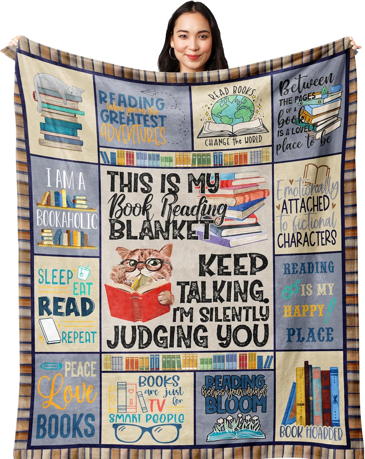 Book Lovers Gifts for Women for Readers, Librarian Book Club Bookworm Reading Literary Gift for Bookish Blanket 60x50in