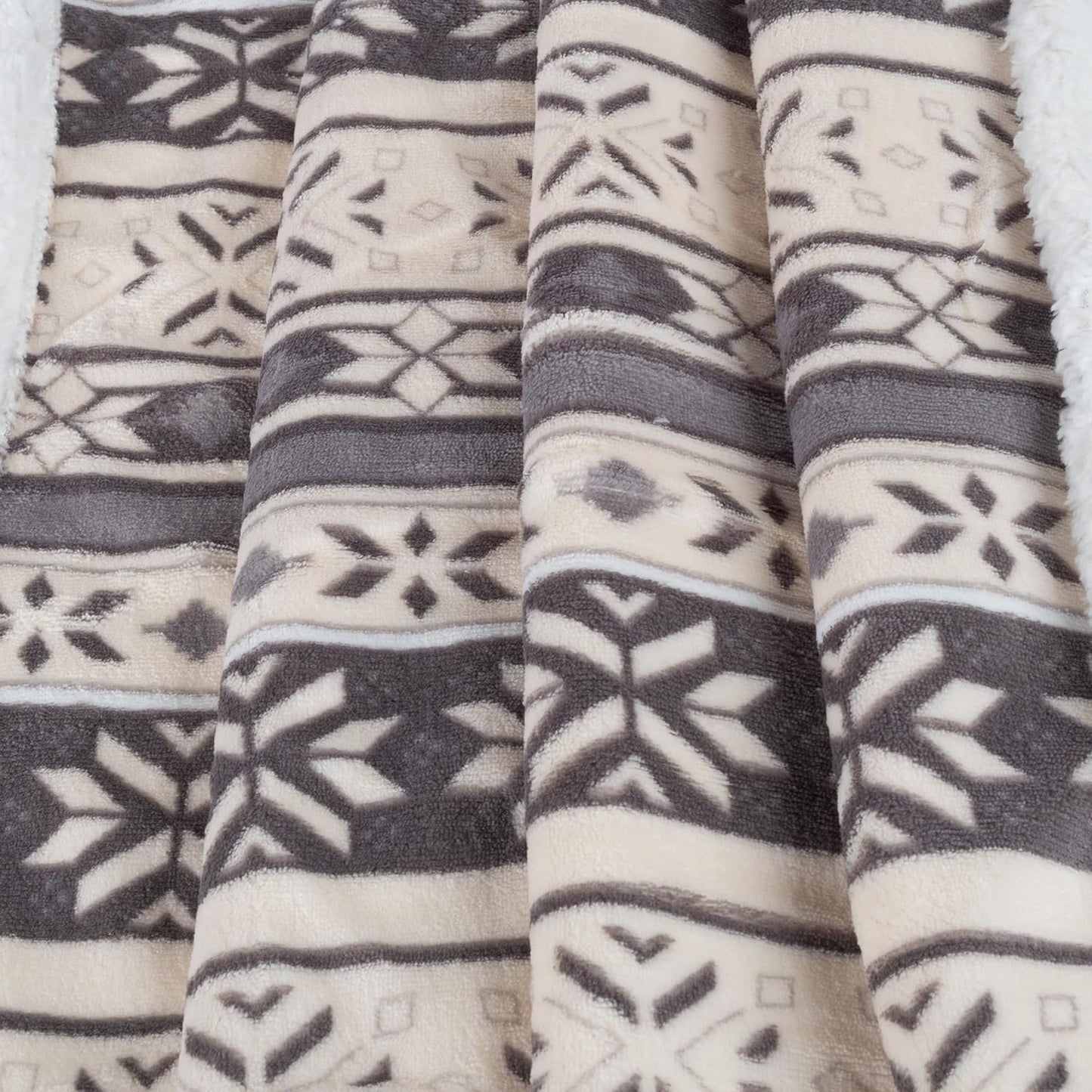 Reversible Fleece Blanket - 50-Inch x 60-Inch Machine-Washable Sherpa Throw with Snowflakes - Cozy Blanket for Couch, Chair, or Bed by Lavish Home