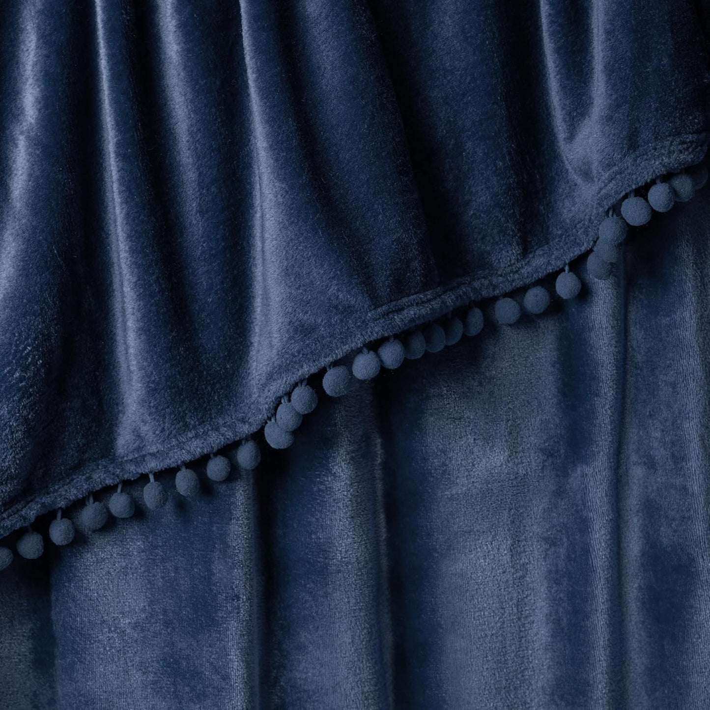 PAVILIA Fleece Throw Blanket for Couch with Pom Pom Fringe, Navy Blue, Soft Cozy Fuzzy Flannel Blanket for Sofa Bed, Large Lightweight Plush All Season Throw, 60x80 Inches