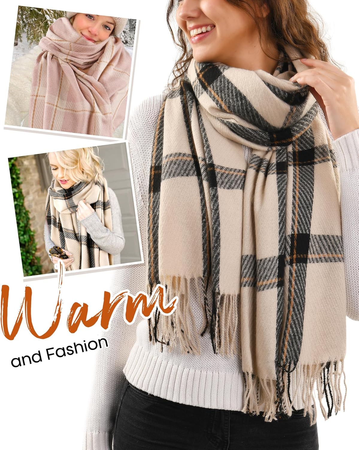 FURTALK Winter Scarf for Women Shawl Soft Tassel Plaid Large Oversized Scarves Wraps