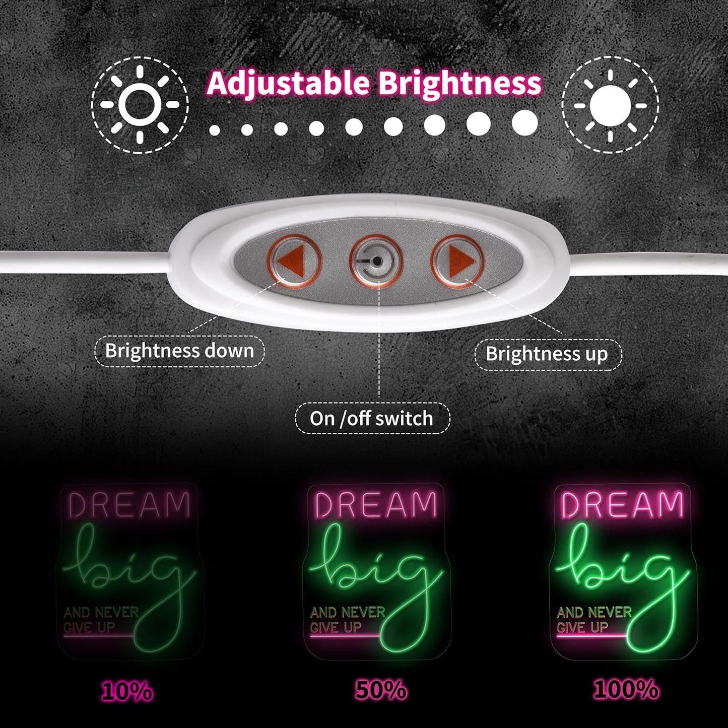 Dream Big LED Neon Sign - Motivational Wall Decor for Office & Home - Teen Girls Bedroom Decor & Gym Wall Art - Inspiring Gifts for Women, Teens (14x12 Inch)