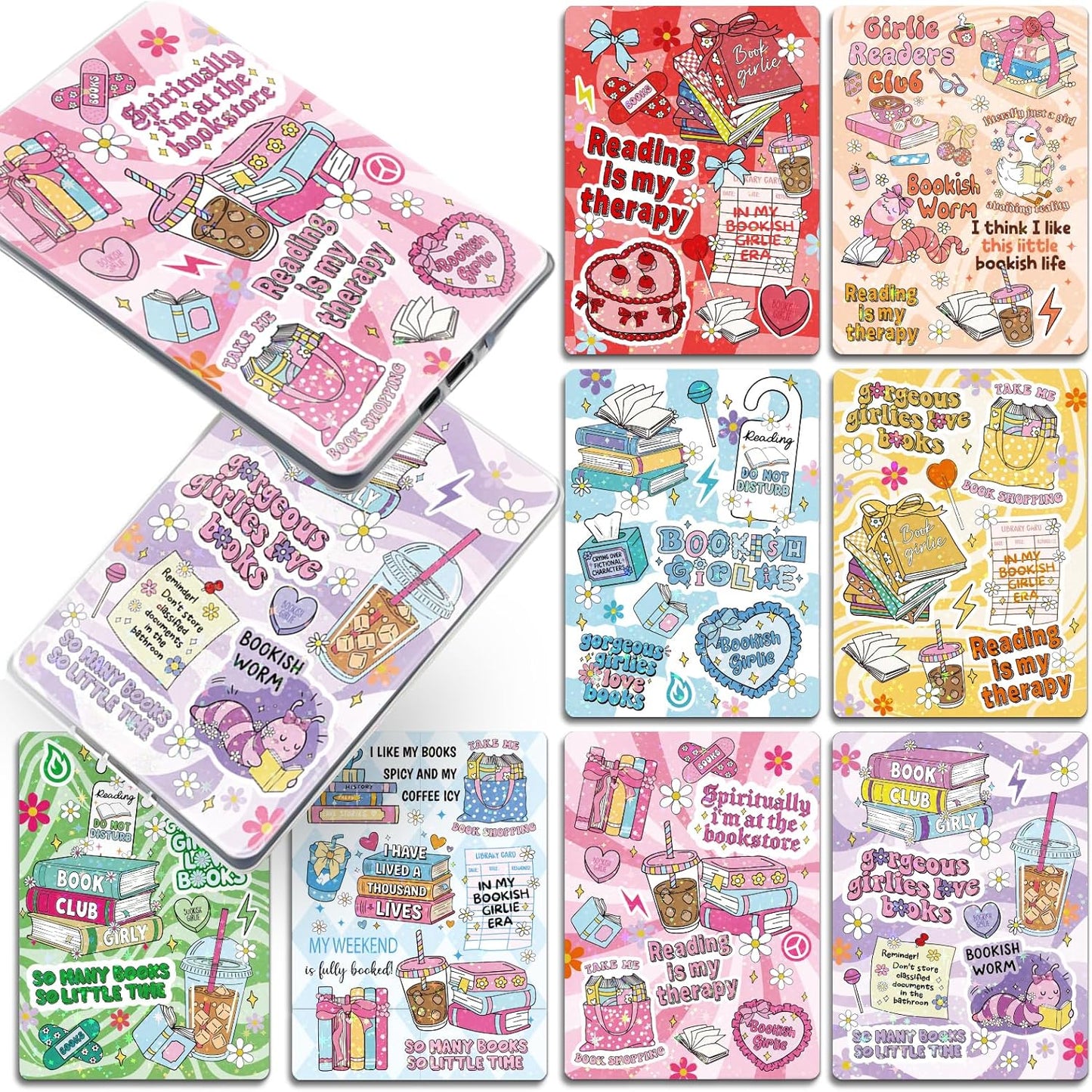 Inserts Cardstock for Clear Case - 8 PCs Funny Bookish Girlies Back Skin Stickers for Kindle Paperwhite 11th 12th Generation 6.9" Colorsoft Decorating Accessories for E-Reader Reading Gift
