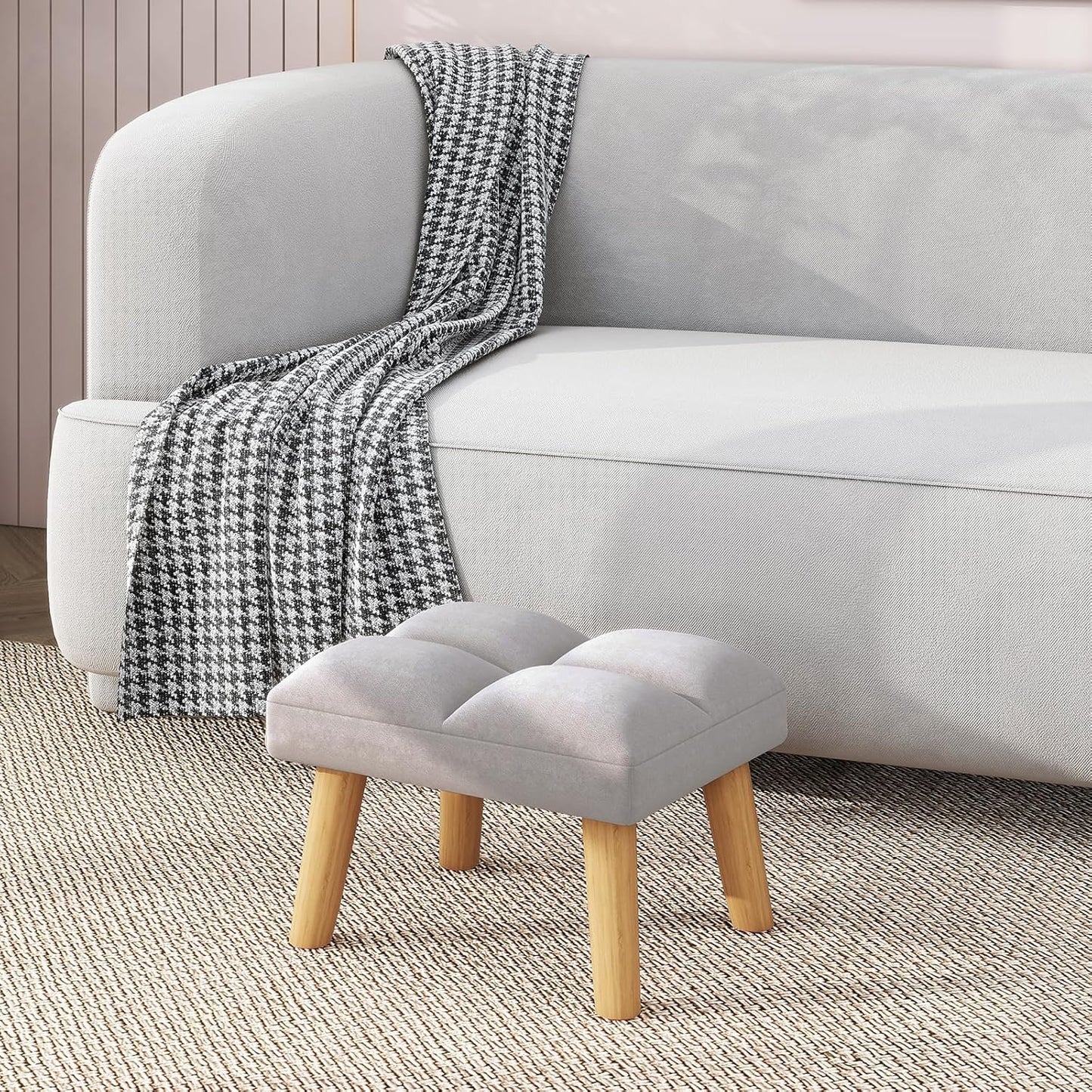 YMYNY Footstool, Small Ottoman Stool Chair with Wooden Legs, Modern Padded Sofa Seat Foot Rest Stool, Sofa Footrest for Living Room Entryway 15.74" D×11.81" W×10.62" H Grey UHBD032G