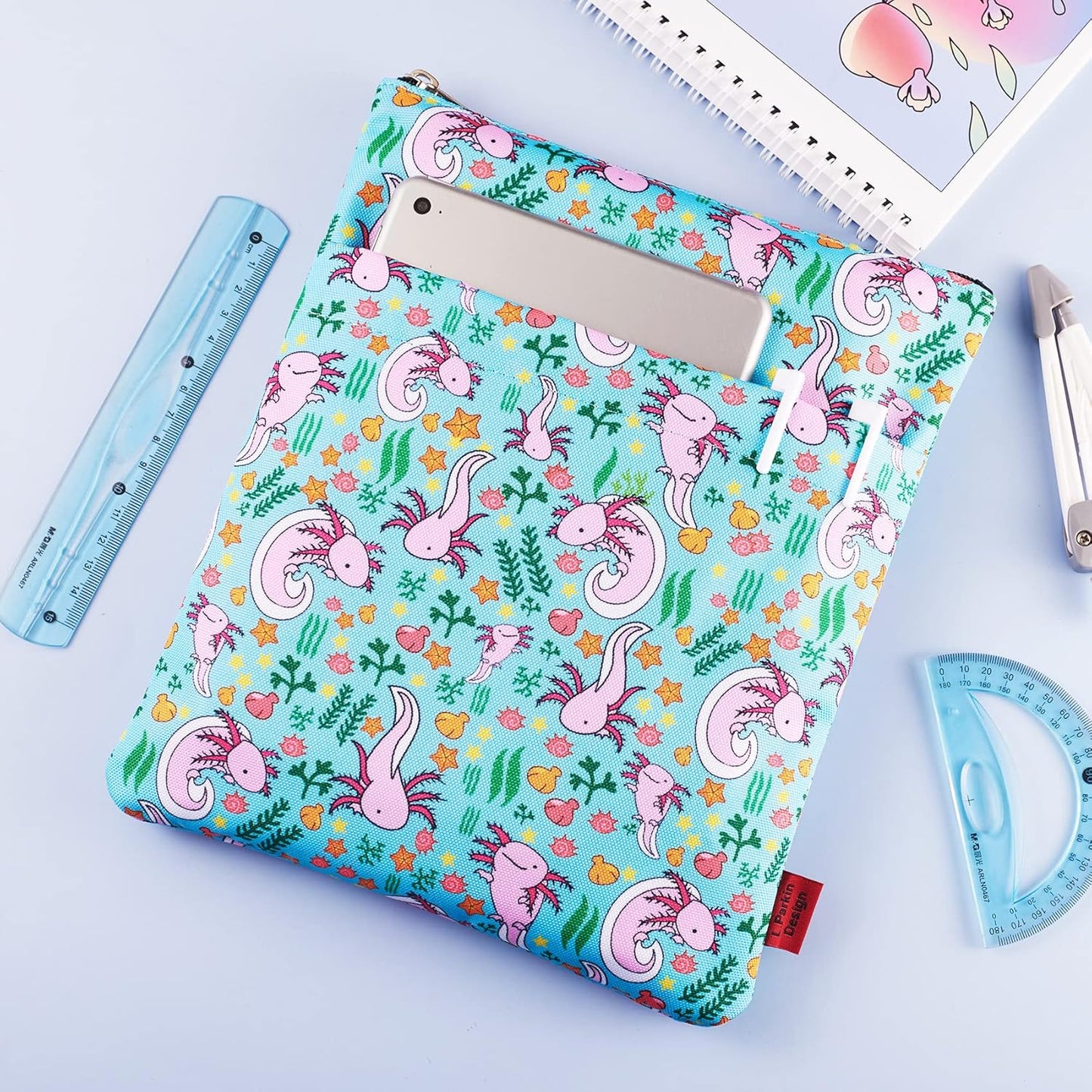 Axolotl Gifts Book Sleeve with Zipper and Front Pocket, Book Covers for Paperback, 11 x 8.5 Inch, Book Lovers Gifts