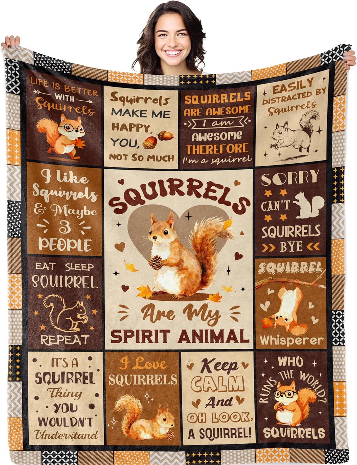 Squirrel Gifts Blanket 50" X 60", Squirrel Lover Gifts for Women/Men, Funny Squirrel Accessories Stuff for Boys/Girls