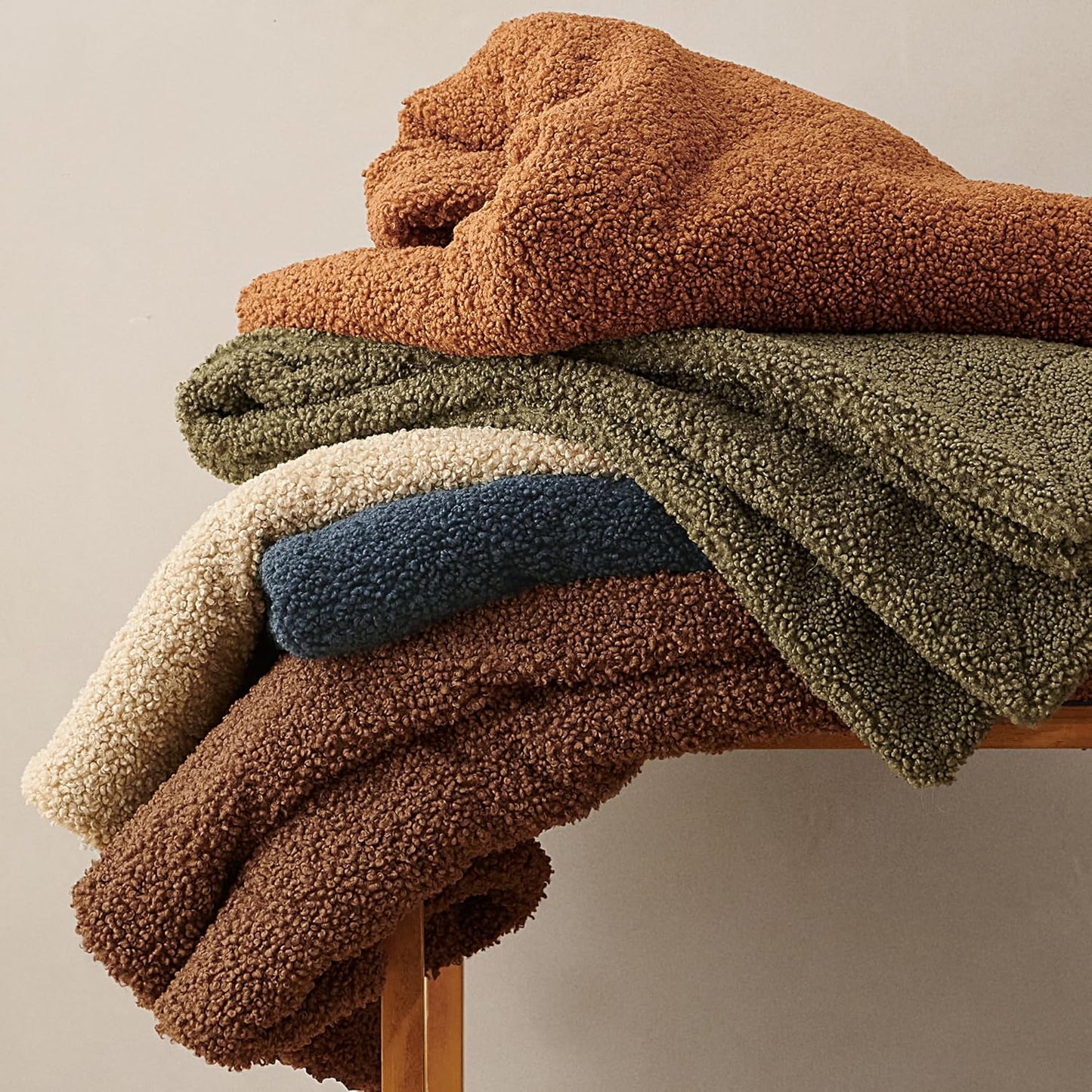 HiEnd Accents Teddy Throw Blanket, 50x60 inch, Caramel, Boucle Throw Blanket, Soft Cozy Classic Chic Casual HeavyBlanket, Modern Rustic Plush Comfy Warm Blanket for Bed, Sofa