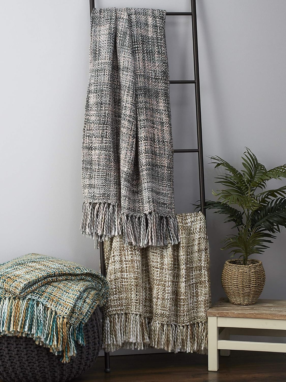 DII Textured Modern, Varigated Acrylic Woven Throw, 50x60-Inch, Stone