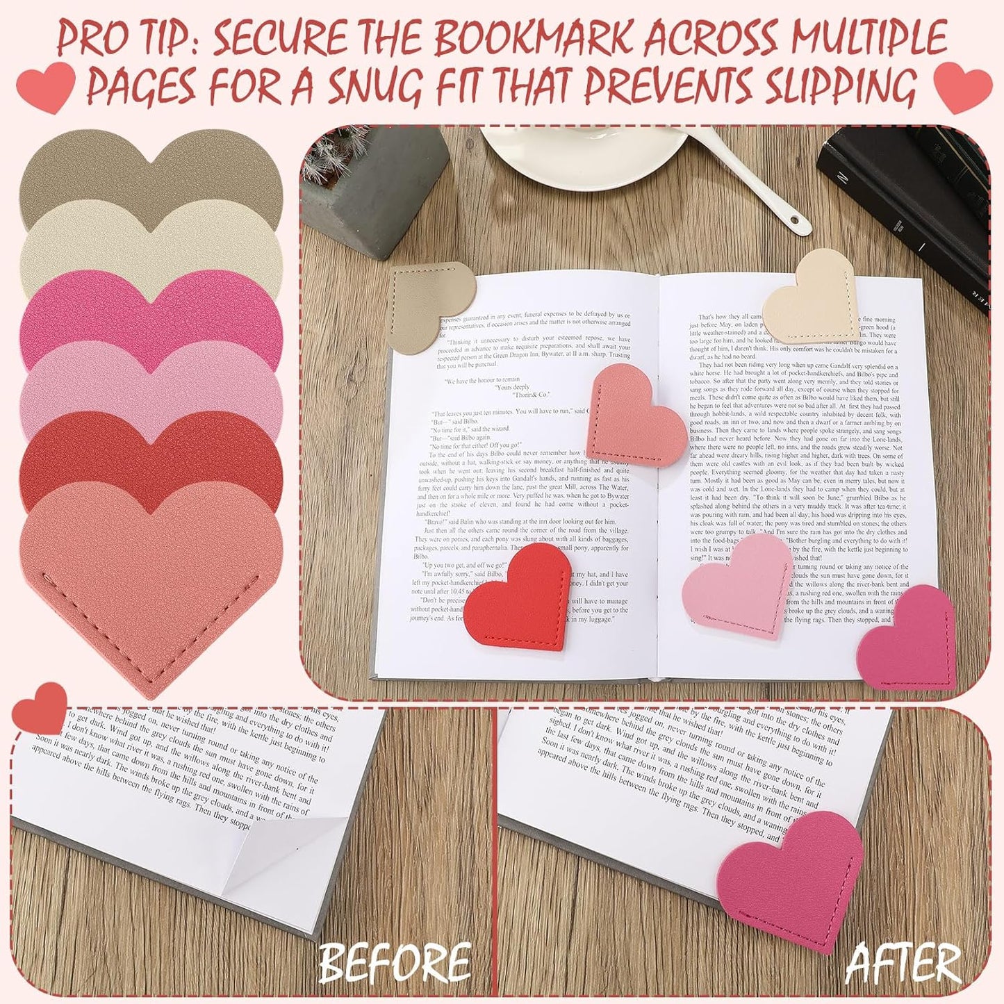 Skyygemm 12 Pcs Galentine's Day Leather Heart Bookmarks Valentine's Day Red Pink Corner Page Bookmark for Reading Book Holder Markers Book Lovers Gifts Accessories for Women Teachers