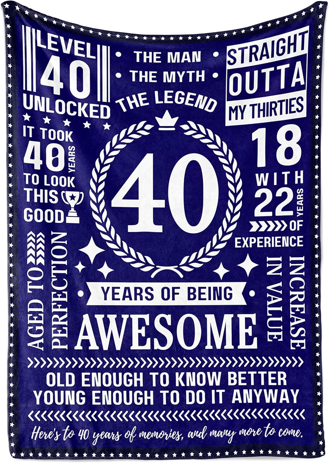 40th Birthday Gifts for Men, Male, Him, Dad, Husband or Uncle - 40 Years of Being Awesome - Flannel Plush Blanket - 50"x 65"
