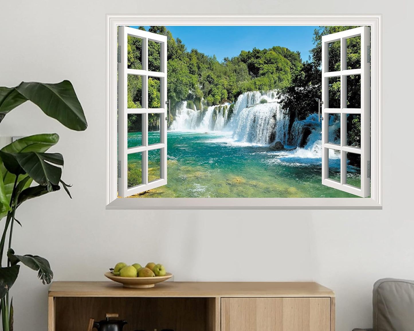 FLFK Fake Window Wall Sticker - Waterfall Faux Window Wall Mural for Wall Decor, Stick and Peel Wall Decals,24"x16"