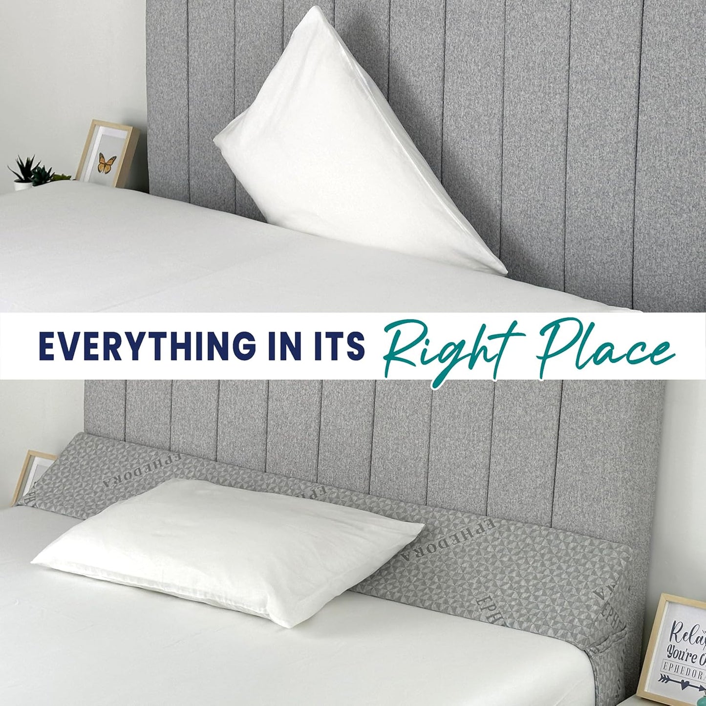 Bed Wedge Pillow for Headboard Gap Filler King Size - High Density Memory Foam Headboard Pillow Wedge Prevents Items Falling - Triangle Mattress Spacer with Pockets