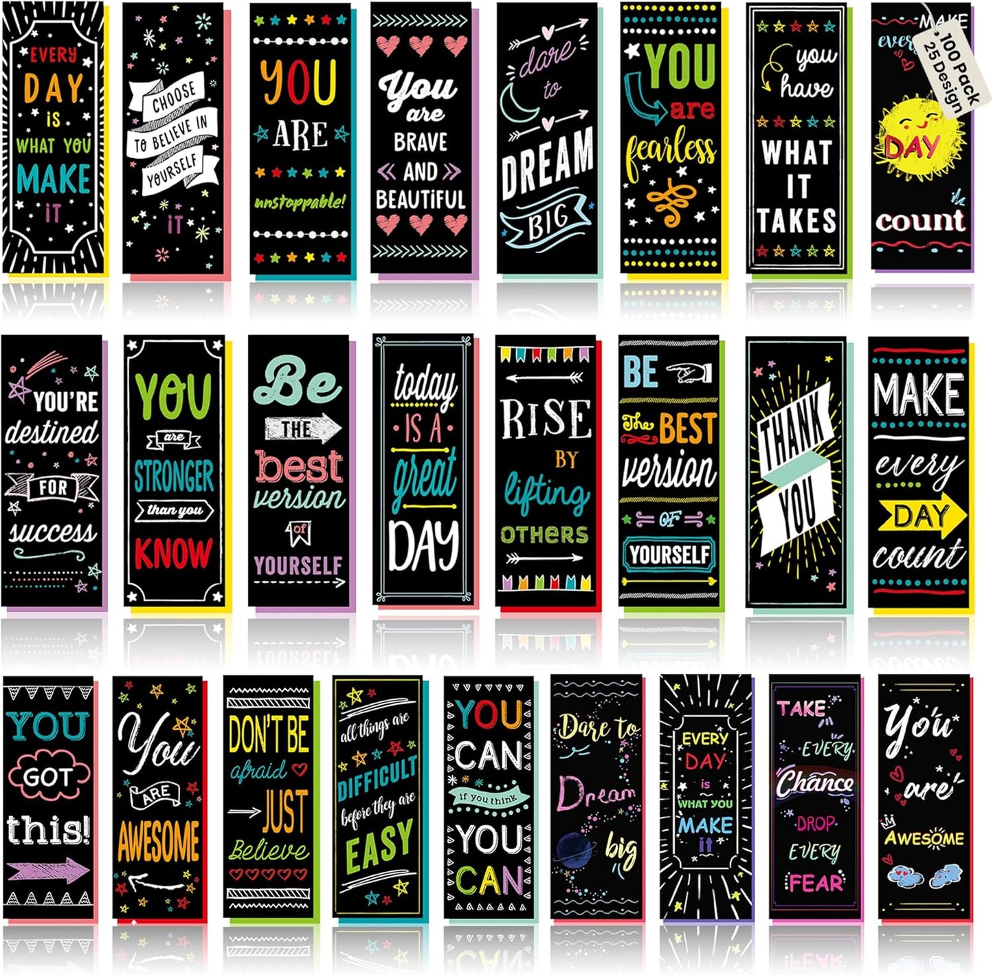 Iconikal 100-Count Inspirational, Motivational, Gratitude, Appreciation, Kindness & Encouragement Sayings Bookmarks