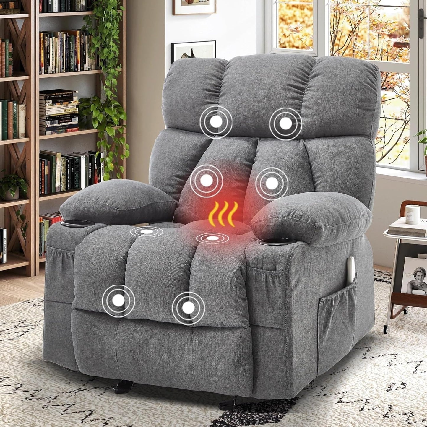 Electric Massage Recliner Chair with Vibration Gently Heat Fabric Ergonomic Manual Overstuffed Rocker Lazy Boy Chairs for Living Room Bedroom