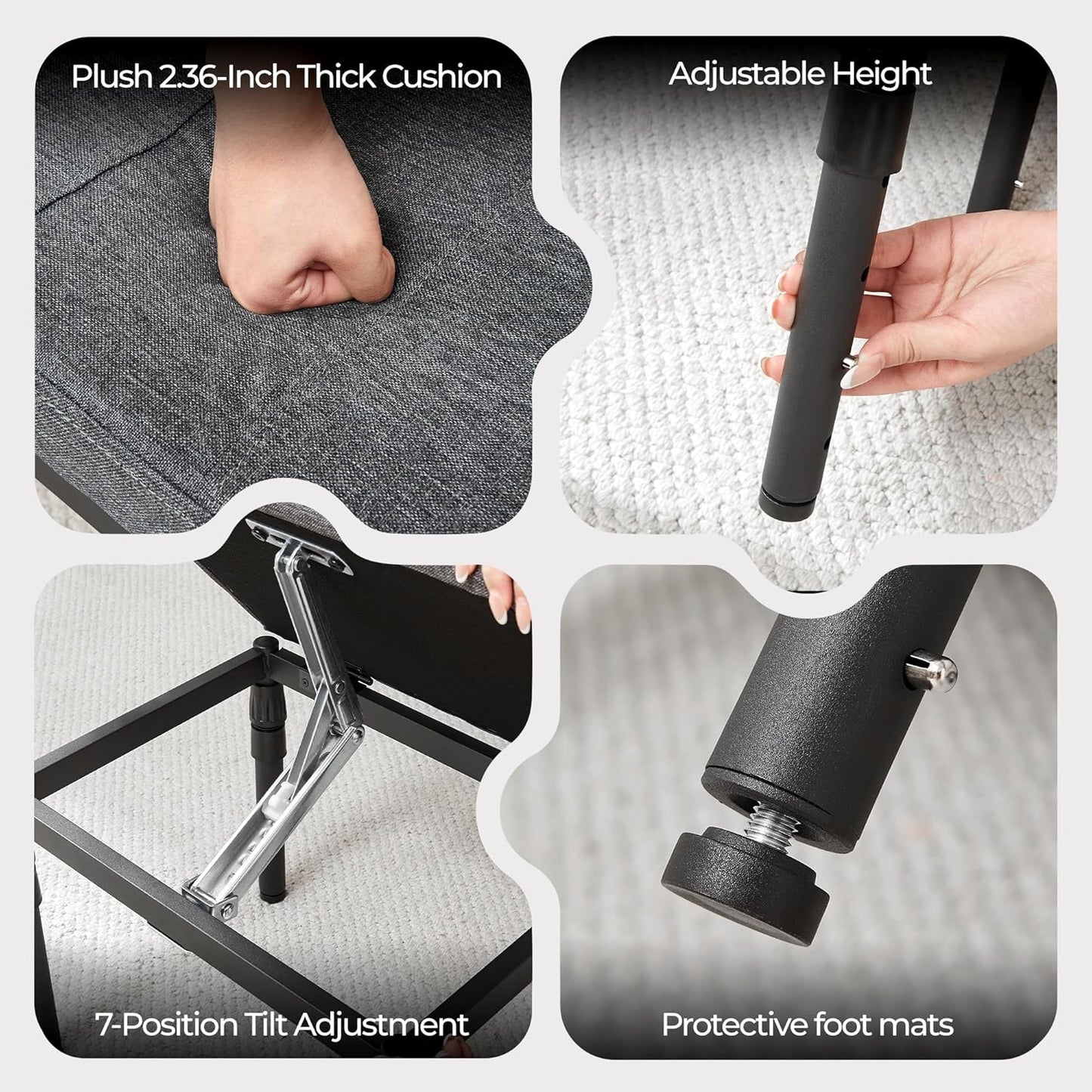 Adjustable Ottoman Pouf, 4 Height Position & 60 Degree Tilt Angle Adjustment Footrest Ottomans Footrest Foot Stools Pouffe Footstool for Under Desk for Living Room Home(Carbon Gray)