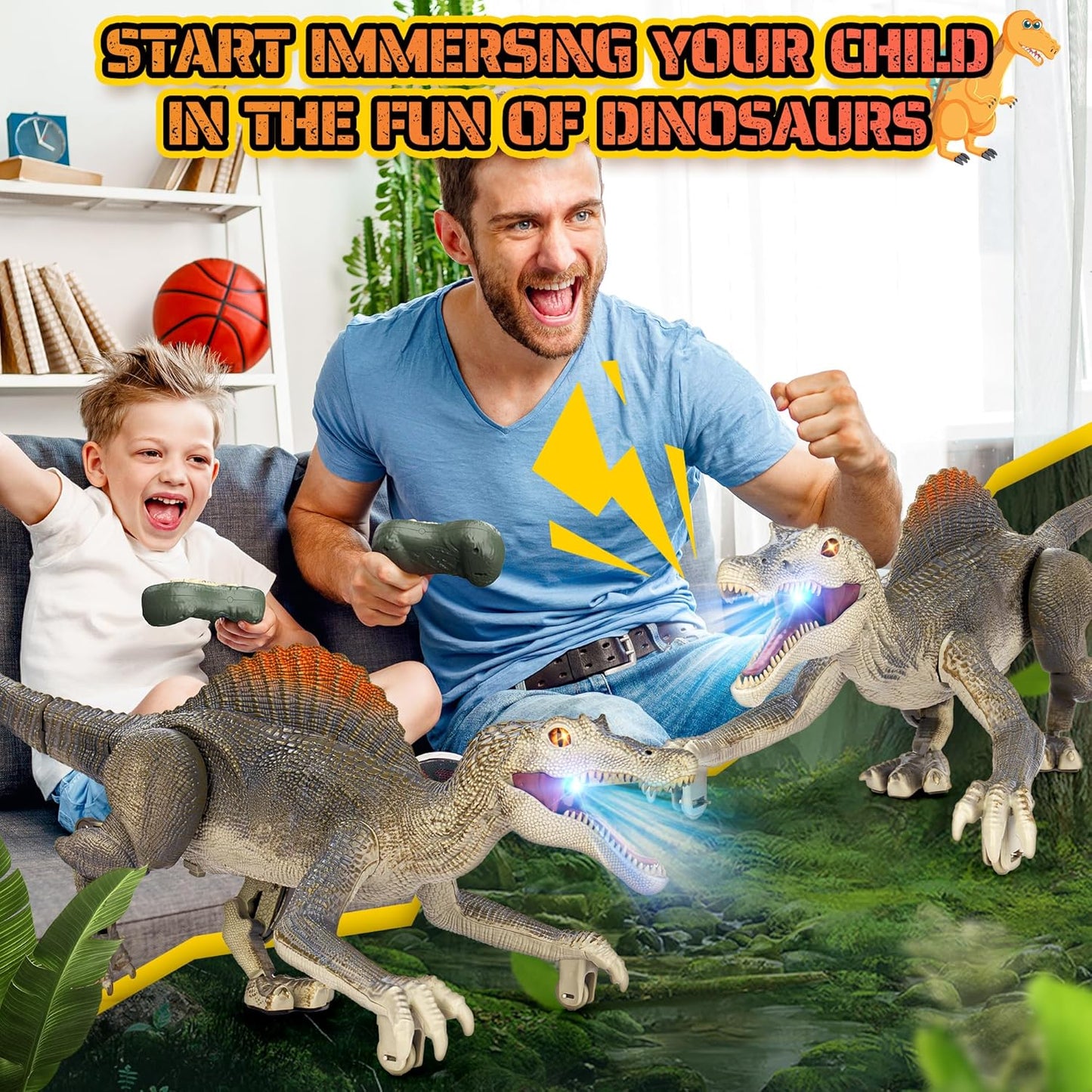 Dinosaur toys, Realistic Remote Control Dinosaur toys for Kids 3-5, 2.4GHZ, Walking, Rechargeable, 3D Eyes Realistic Appearance, 3 Sound Effects, Demo Function, Sturdy Jurassic Toy for kid 3+
