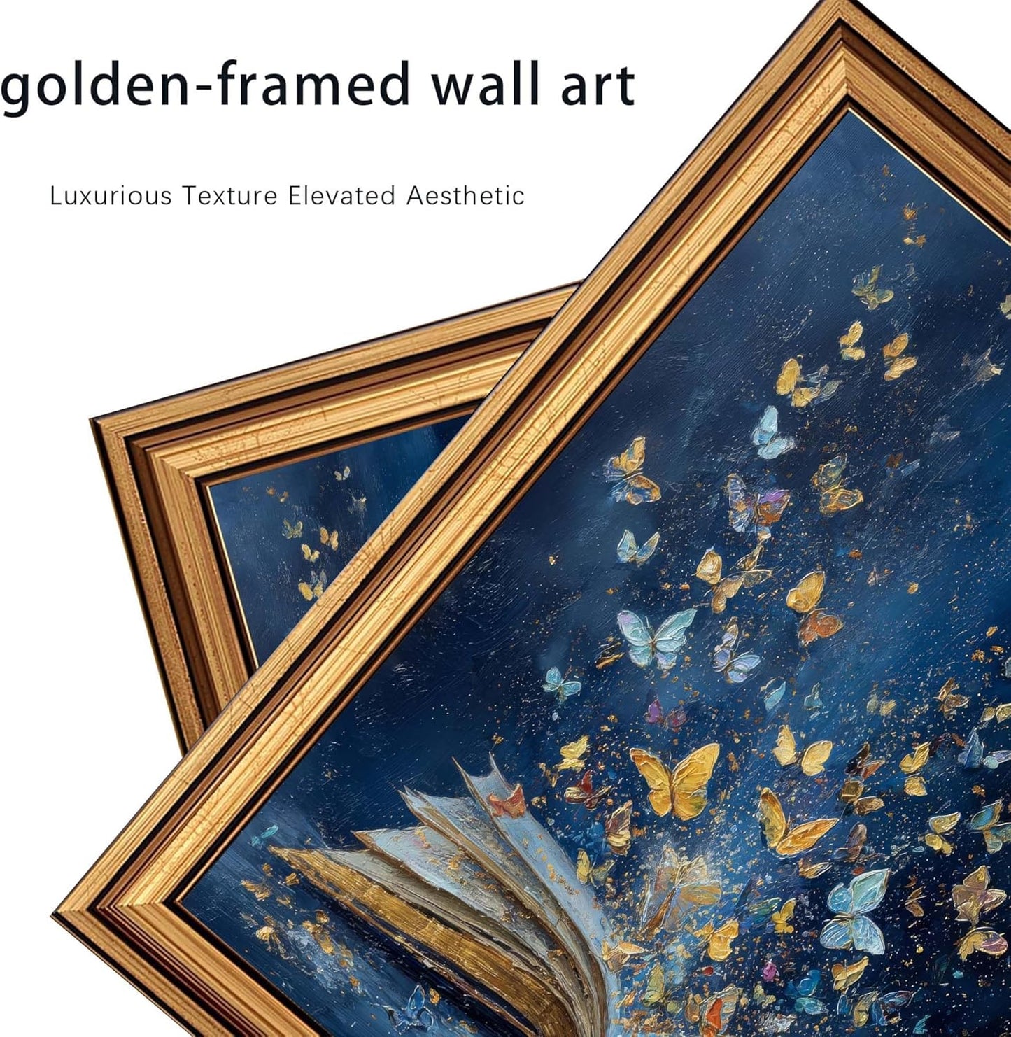 Dougepce 3D Texture Oil Painting,Vintage Gold Framed Wall Art, Classical Bookish Butterfly Paintings,Moody Wall Decor Aesthetic Artwork,Butterfly Emerging From Book Canvas Prints Picture, 12" × 16"