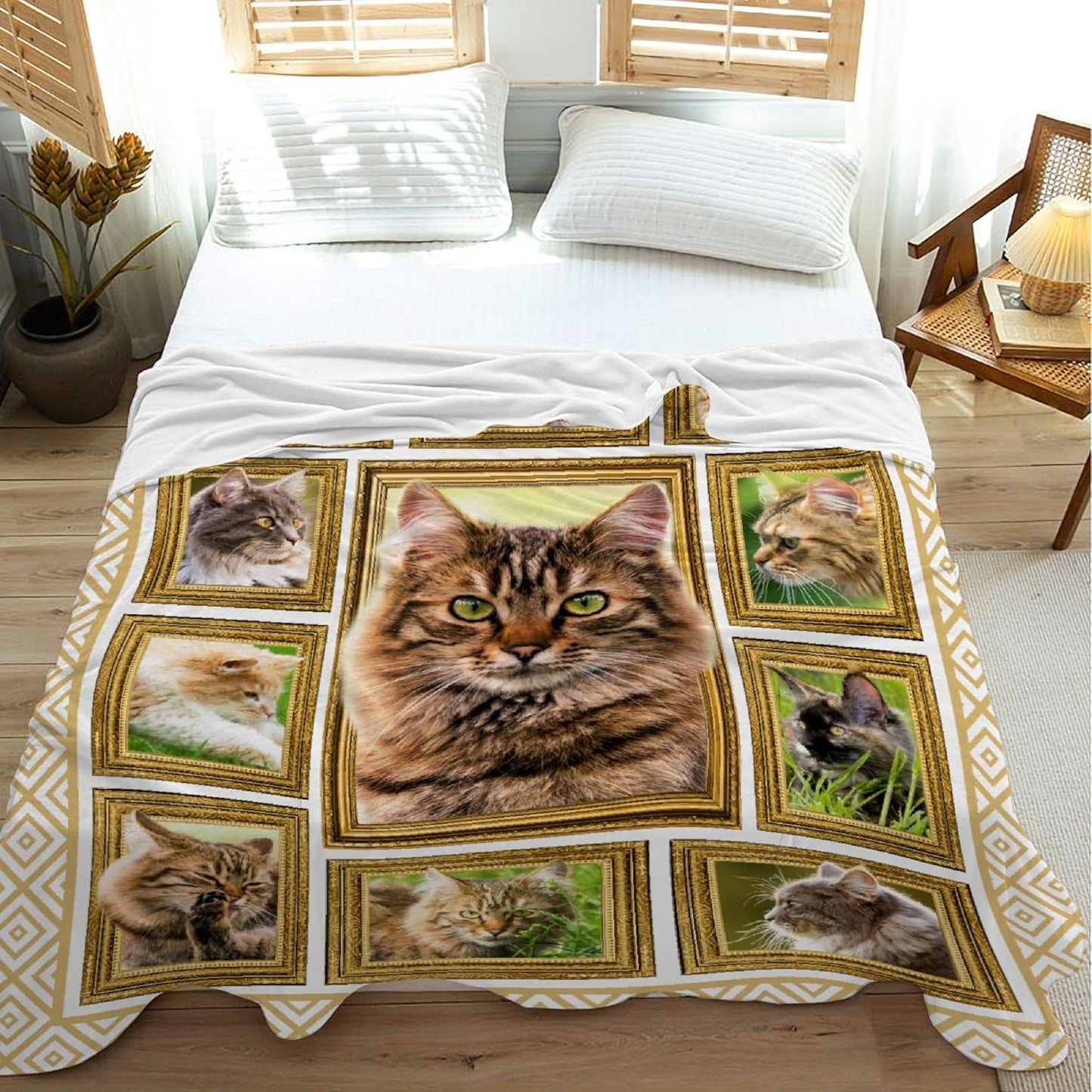 Maine Coon Cat Throw Blanket Super Soft Flannel Blanket Home Decor,Plush Fuzzy Cozy Lightweight Bed Quilt Blanket for Couch Bed Sofa All Season,40"x50"-Kids/Throw Size