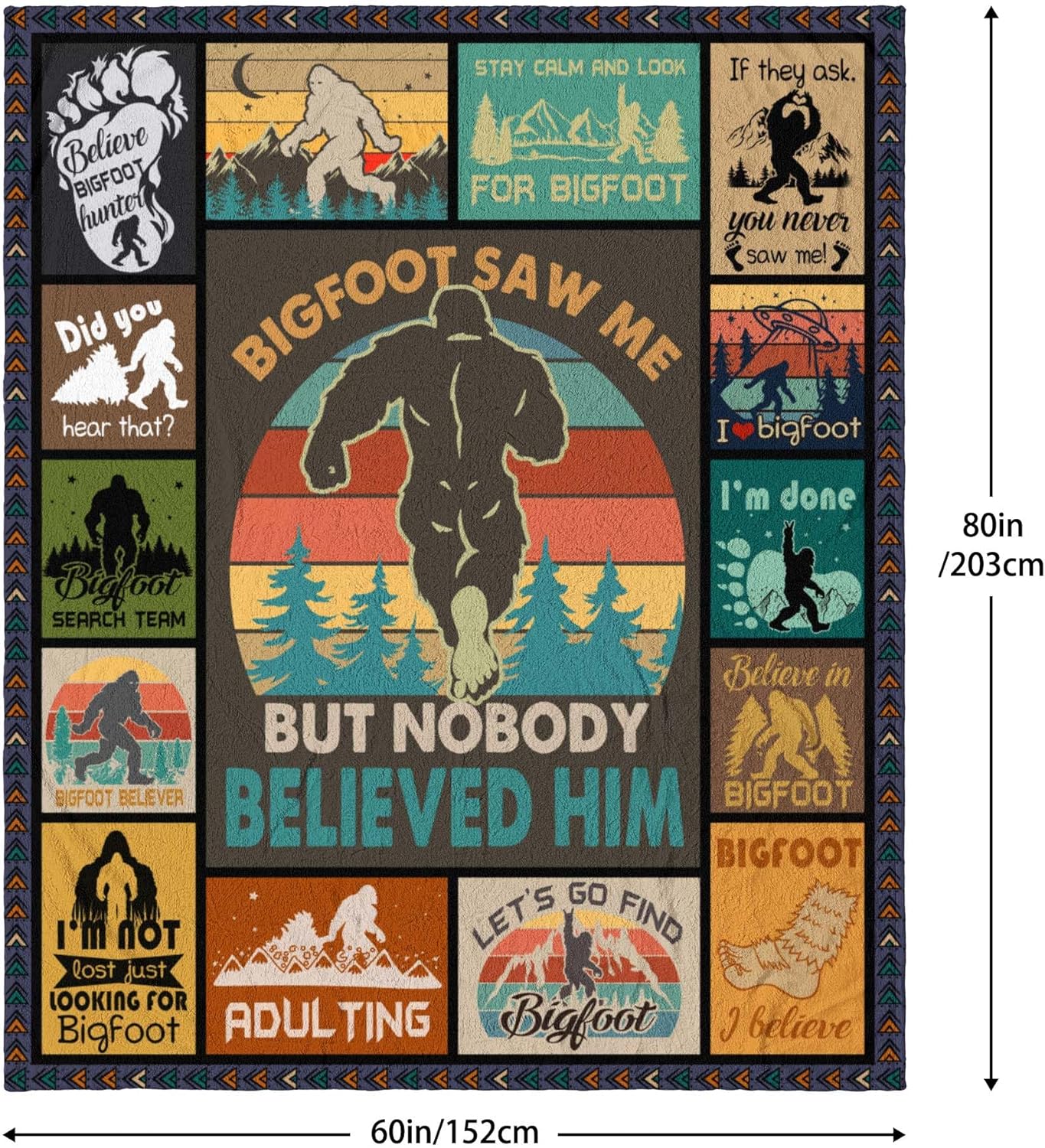 Bigfoot Gifts, Sasquatch Gifts, Big Foot Sasquatch Gifts, Bigfoot Gift for Men Women, Birthday Gift for Sasquatch Lovers, Big Foot Gifts Blanket 80" x 60"