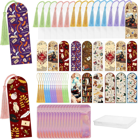 Witchy Magical Acrylic Bookmark Blanks: 15 Pcs Clear Bookmarks Making Kit with 15 UV DTF Stickers, 15 Tassels, 15 Bags and Gift Box, DIY Book Marks Bookish Gifts for Women Kids Fantasy Book Lovers