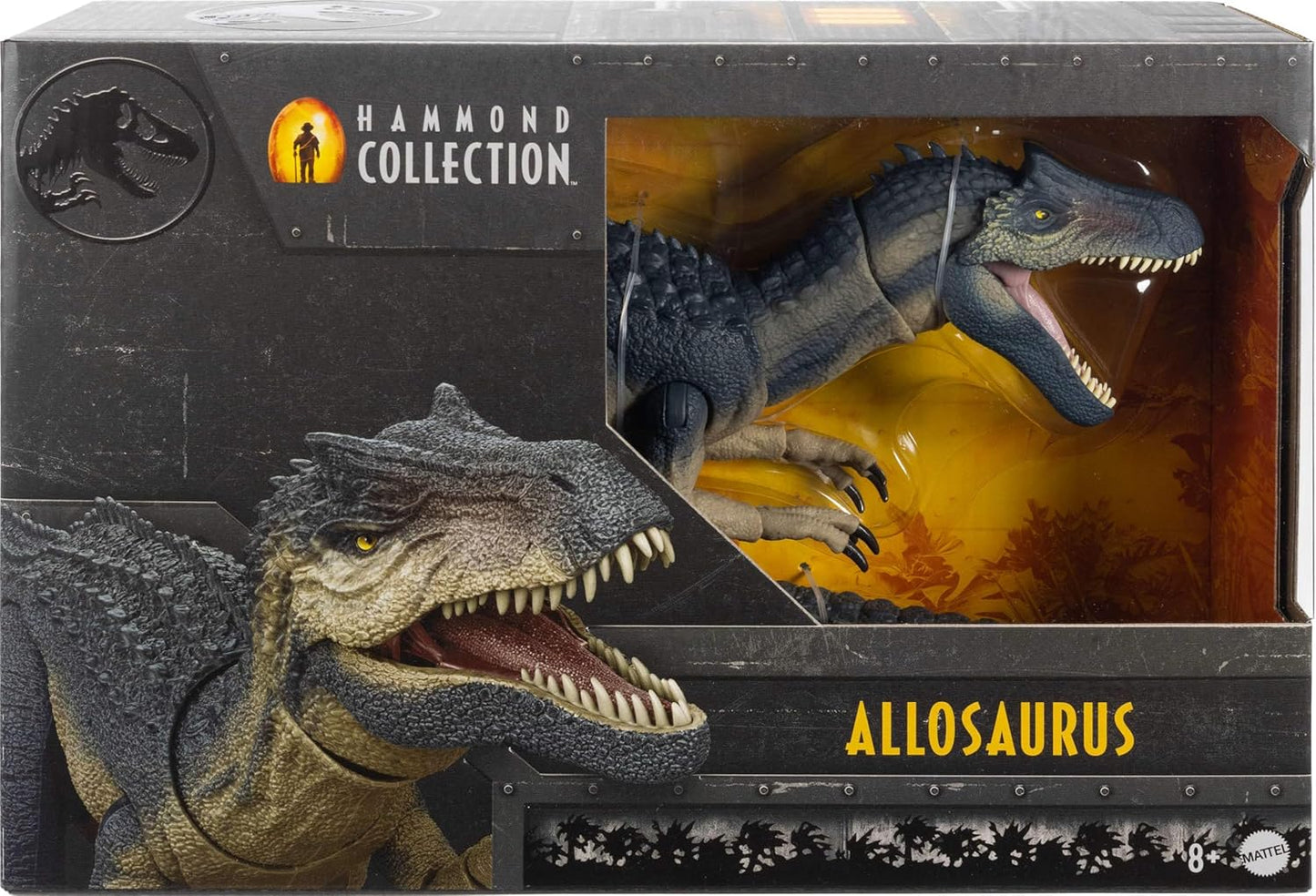 Mattel Jurassic World Hammond Collection Allosaurus Dinosaur Action Figure, Premium Movie Design, Glass Eyes & Wired Tail, 19 Points of Articulation (Amazon Exclusive)