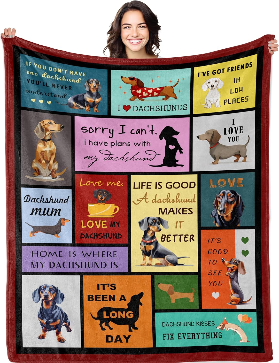 Christmas Dachshund Gifts, Dachshund Gifts for Women, Dachshund Blanket 50" X 60", Weiner Dog Gift for Women, Christmas Birthday Dachshund Lovers Gifts, Weiner Decor Throw