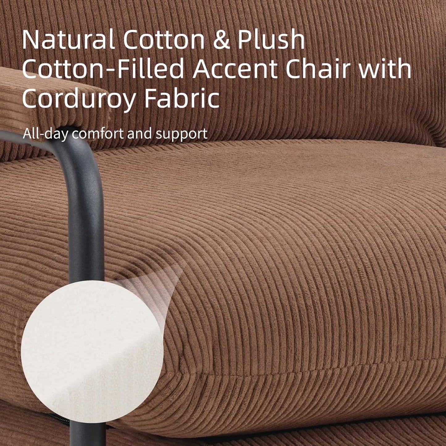 Modern Recliner Chair with Adjustable 3-Level Backrest & Removable Corduroy Cushions - 396 lbs Capacity Metal Frame Lounge Chair for Living Room, Bedroom, Office - Ergonomic Reading & Gaming Seat