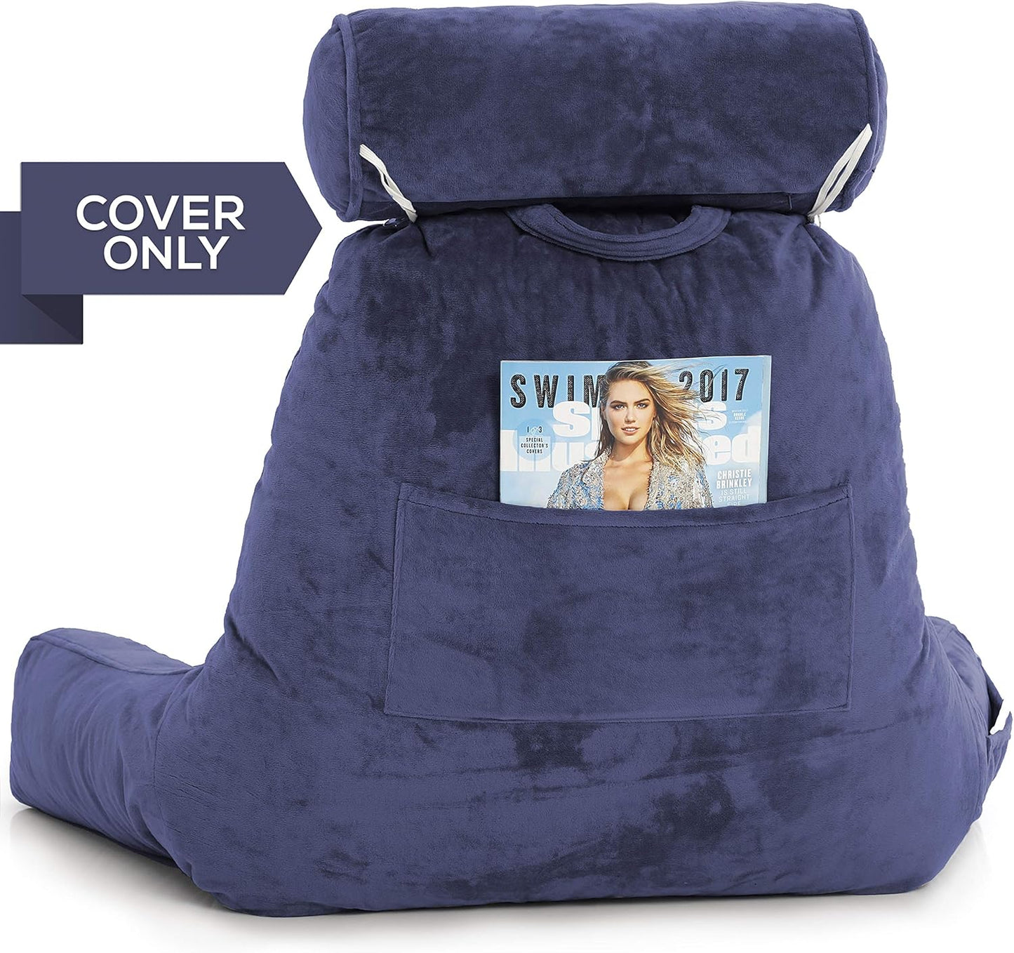 Husband Pillow XXL Cover Only Dark Blue, Cozy Microfiber Bed Rest Pillow Cover with Arms - Array of Colors - Generous Side and Back Pockets for Your Favorite Comfy Reading Pillow