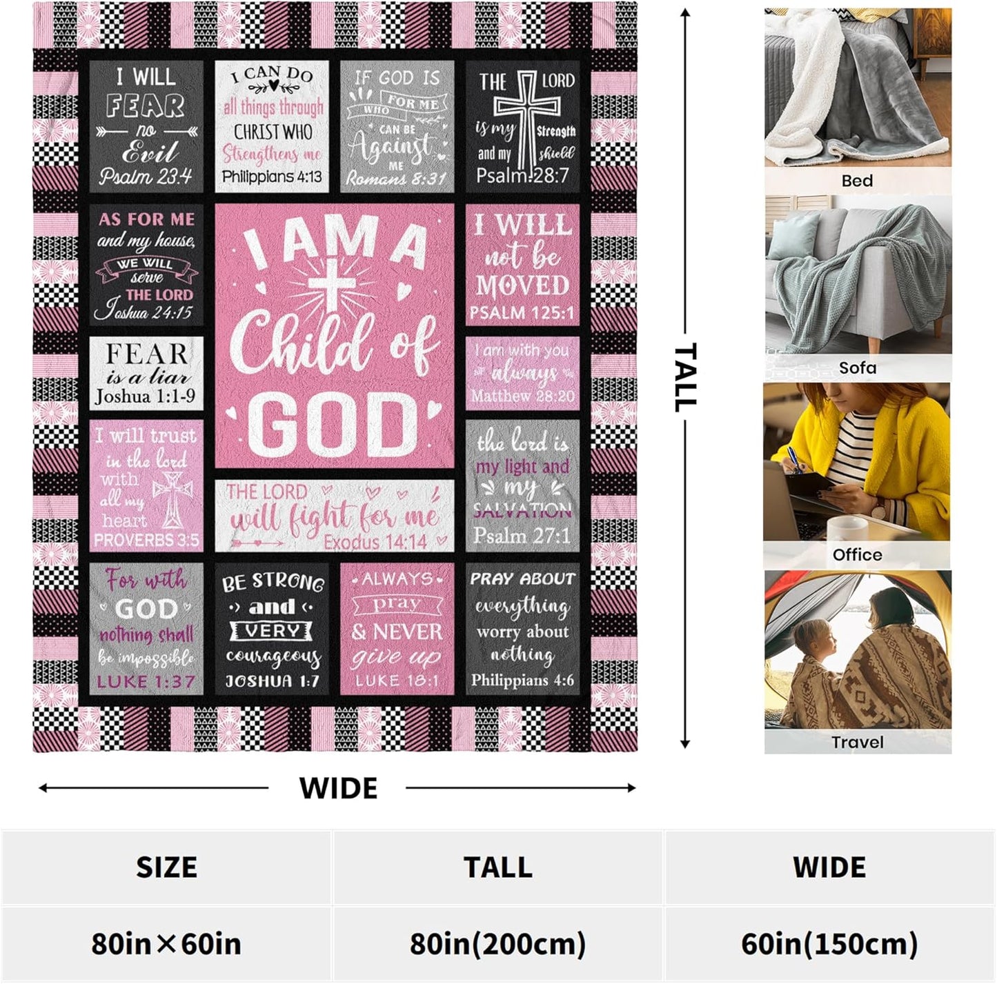 CUJUYO Christian Gifts for Women Blanket 80"x60" - I Am a Child of God Blankets - Inspirational Religious Catholic Spiritual Christmas Birthday Gifts for Women
