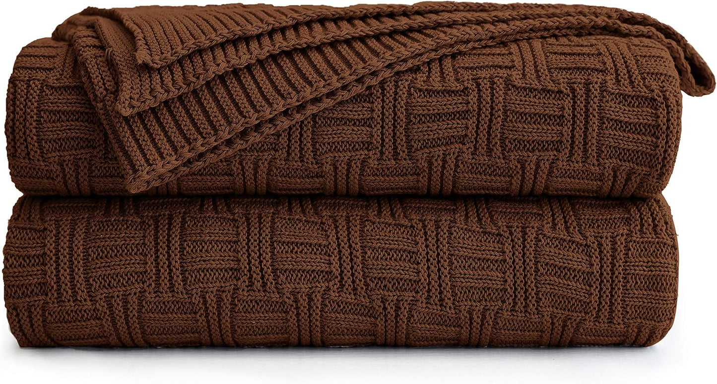 Dark Brown Cotton Knit Throw Blanket for Couch Sofa Bed - Home Decorative Soft Cozy Sweater Woven Fall Cable Knitted Blankets - 2.2 pounds 50 x 60 Inch