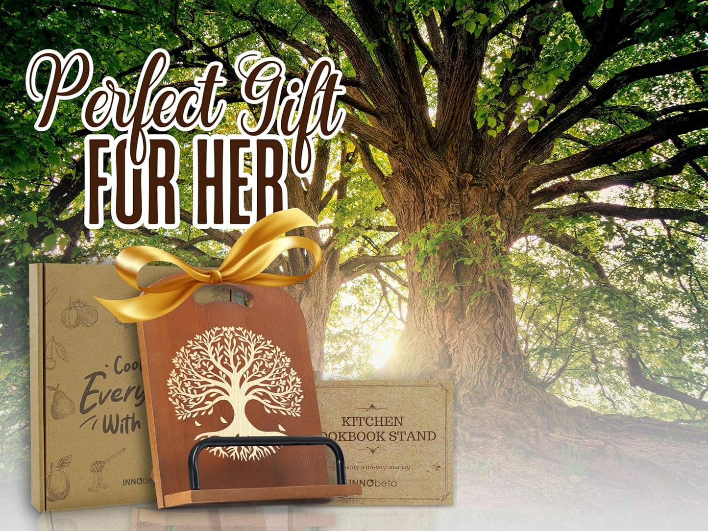 InnoBeta Tree of Life Gifts for Women, Cookbook Stand for Kitchen Counter, Perfect Gifts for Tree Lovers on Birthday, Adjustable Tablet Recipe Book Holder, Unique Kitchen & Home Decor