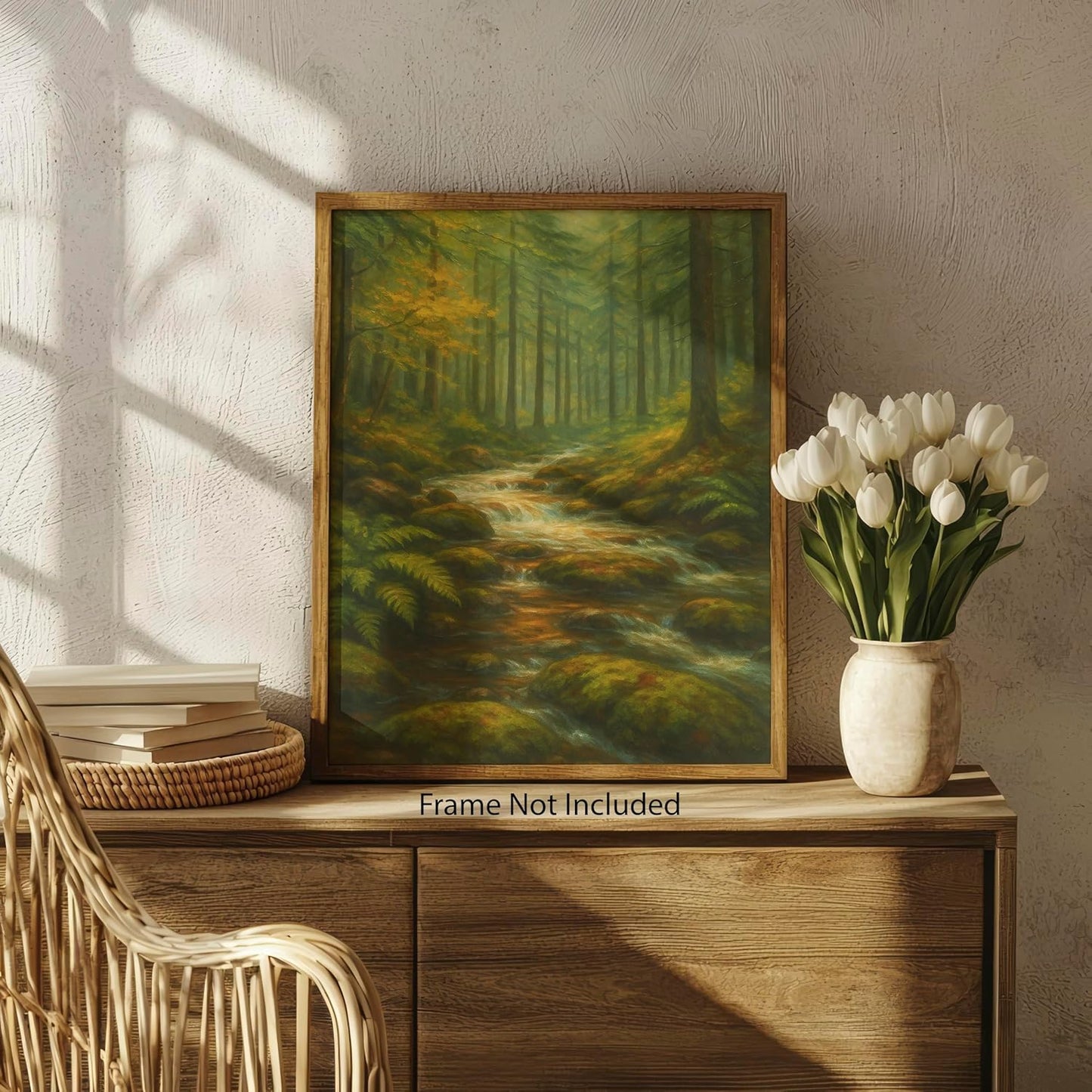 Tranquil Stream in Mossy Forest - Nature Posters for Wall - Scenic Landscape Poster Print for Home Office or Classroom Decor - Forest Poster for Relaxing Earthy Wall Art