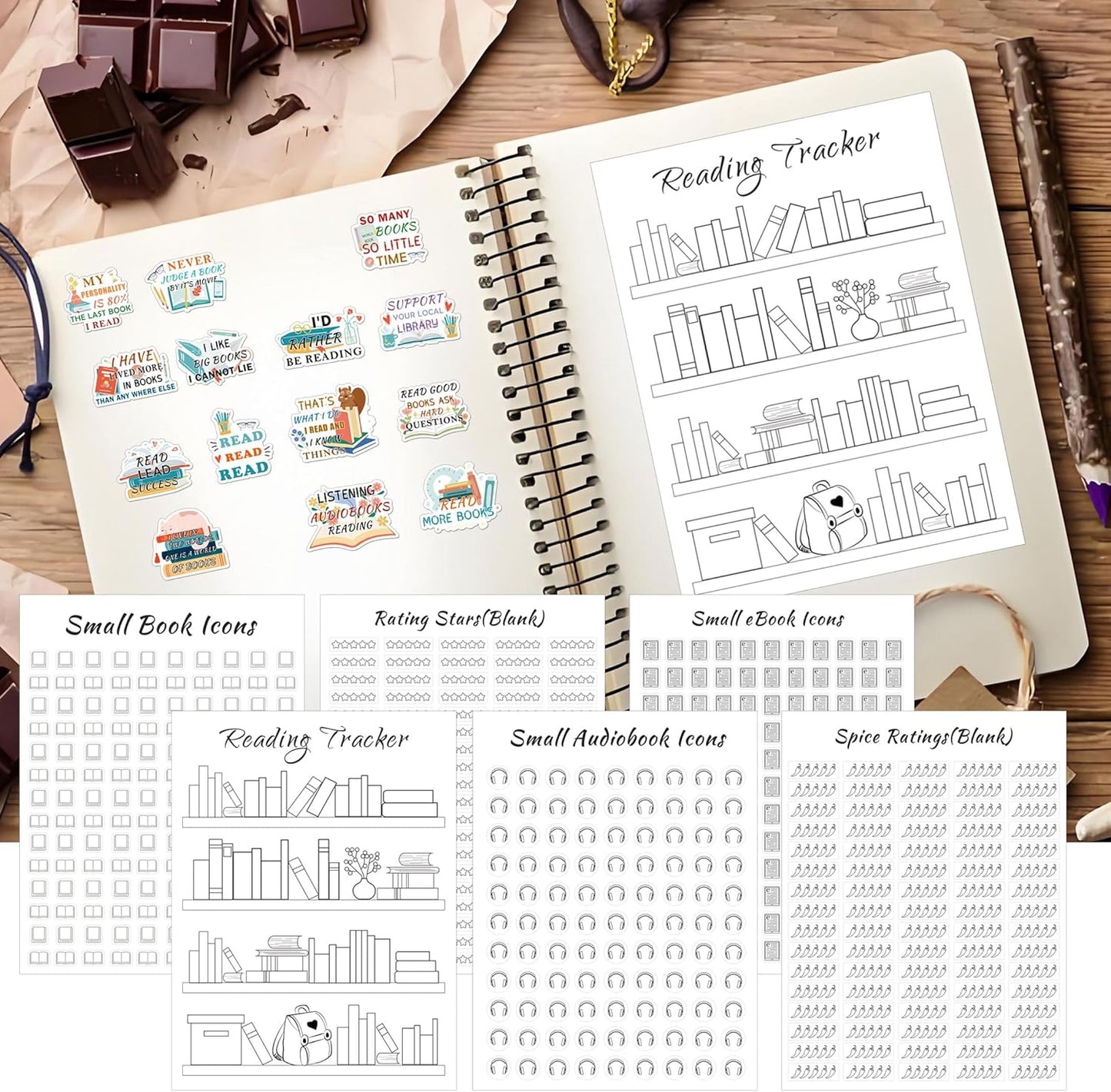 Reading Tracker Bookmark Stickers - 8 Sheets of 6x8 Inch Book Reading Progress Stickers for Planners, Journals, and Logs Perfect for Book Lovers, Students, and Read Challenges