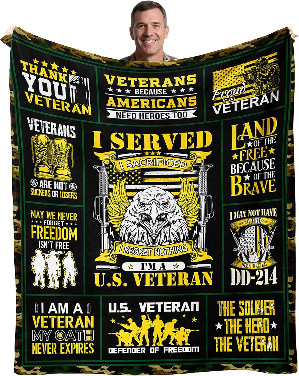 Veterans Gifts for Men, Veterans Throw Blanket 60"X50", Veterans Day Gifts Ideas for Men, Navy/Army/Air Force Veteran Gift for Him/Dad, Patriotic Hard Head Vietnam Veteran Blanket