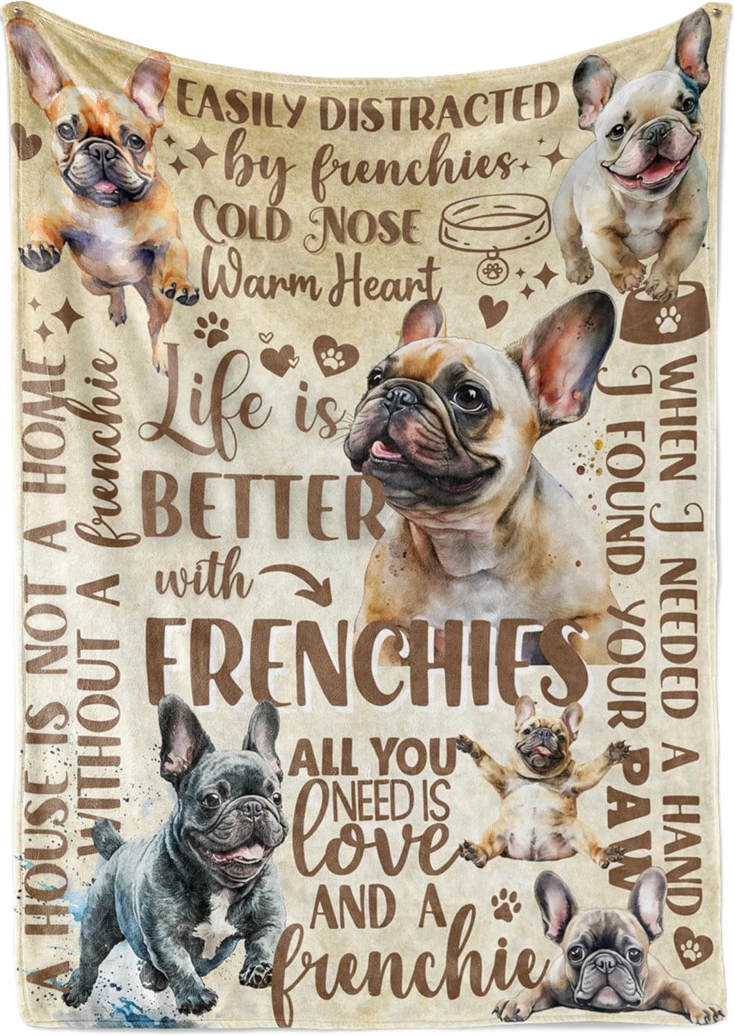 French Bulldog Gifts, Frenchie Gifts for Women, Super Soft Skin Friendly Flannel Blanket 50 x 65 inch