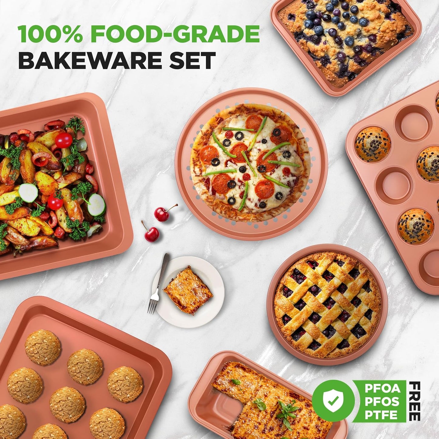 NutriChef 10-Piece Oven Baking Pans Set - Deluxe Carbon Steel Bakeware Set with Non-stick Gray Coating Inside and Out, Dishwasher Safe & PFOA, PFOS, PTFE Free