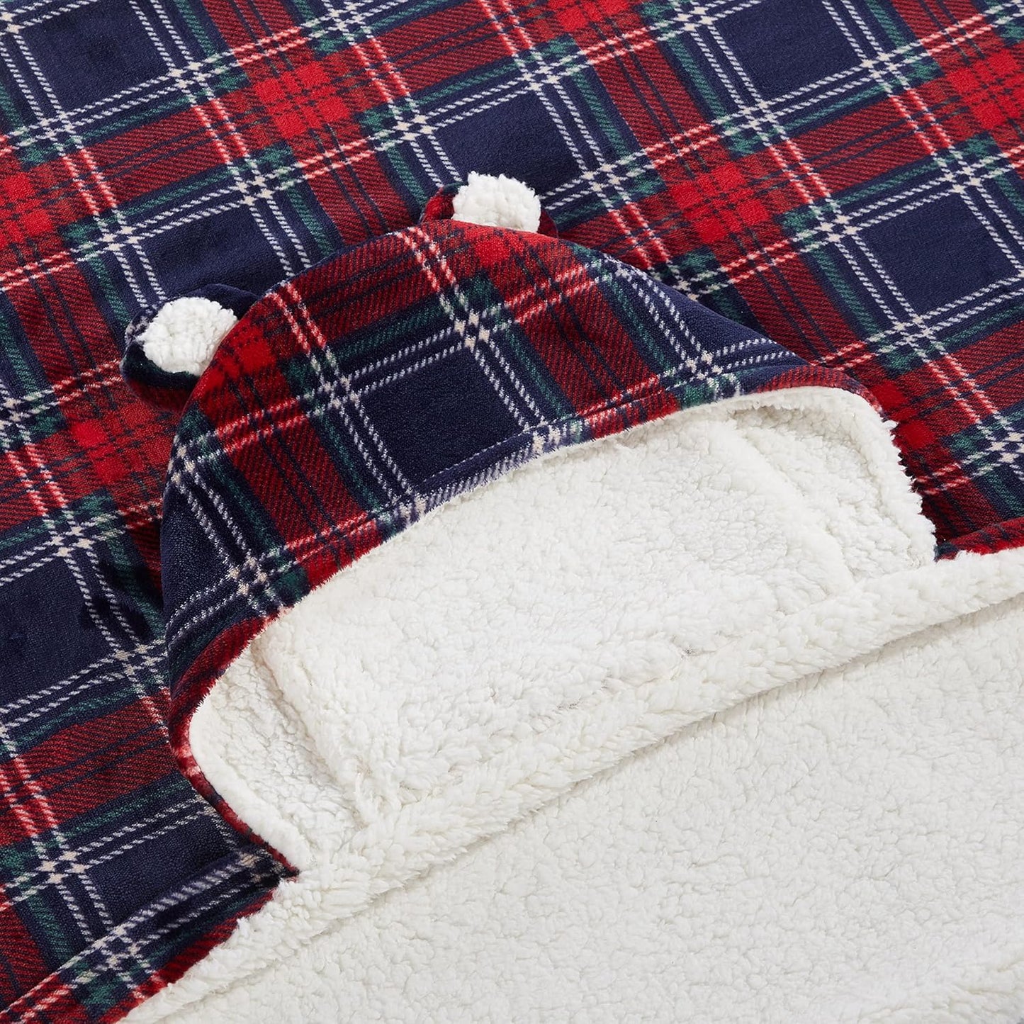 Dearfoams Red Tartan Plaid Printed Royal Plush with Sherpa reverse Adult Hooded Throw, 50"x60"