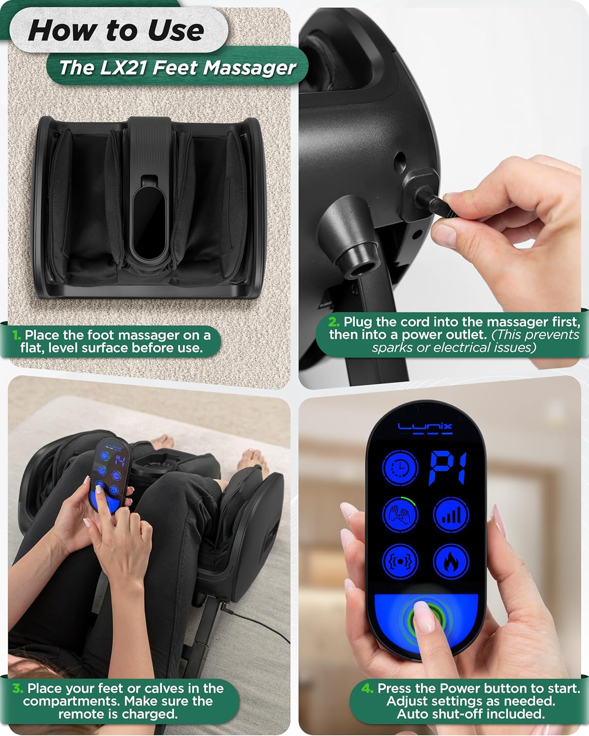 Lunix LX21 FSA Foot and Calf Massager with Remote, Neuropathy & Plantar Fasciitis Relief, Adjustable Leg Ankle Deep Kneading Shiatsu Therapy, Blood Circulation, Hot Cold Pockets, Granite Black