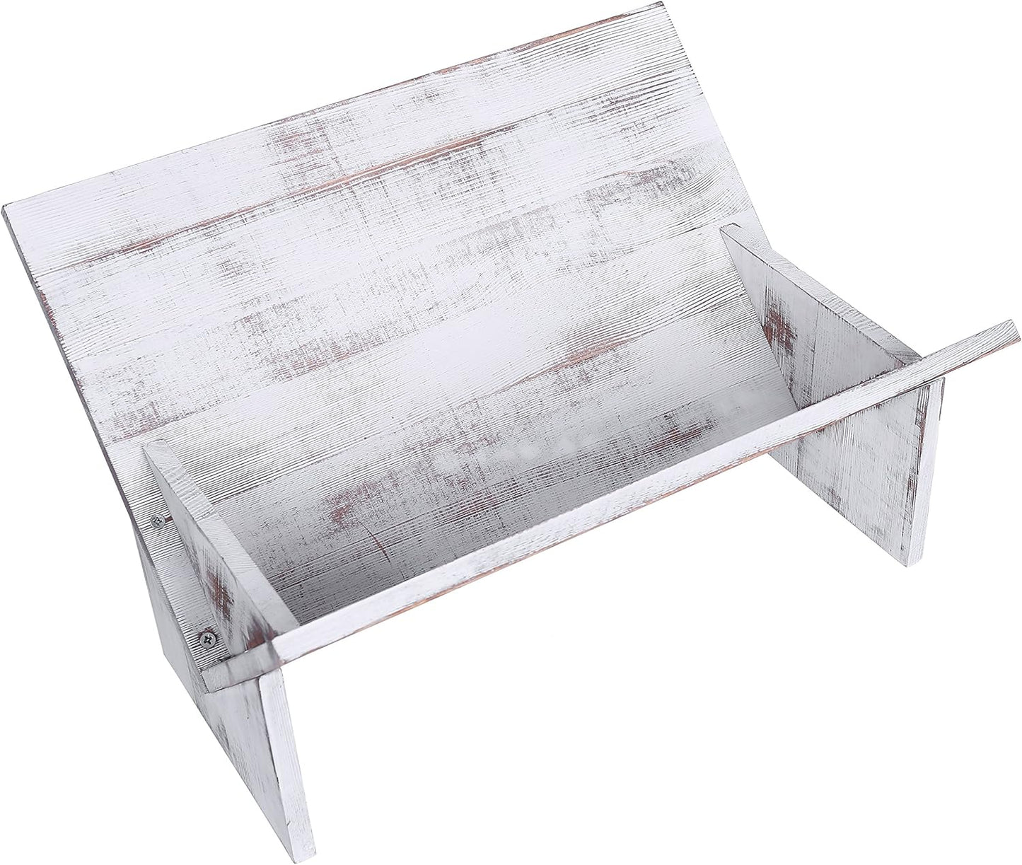 MyGift Shabby Whitewashed Solid Wood Desk Top Tilted Small Bookshelf, Decorative Wooden Tabletop Book Stand