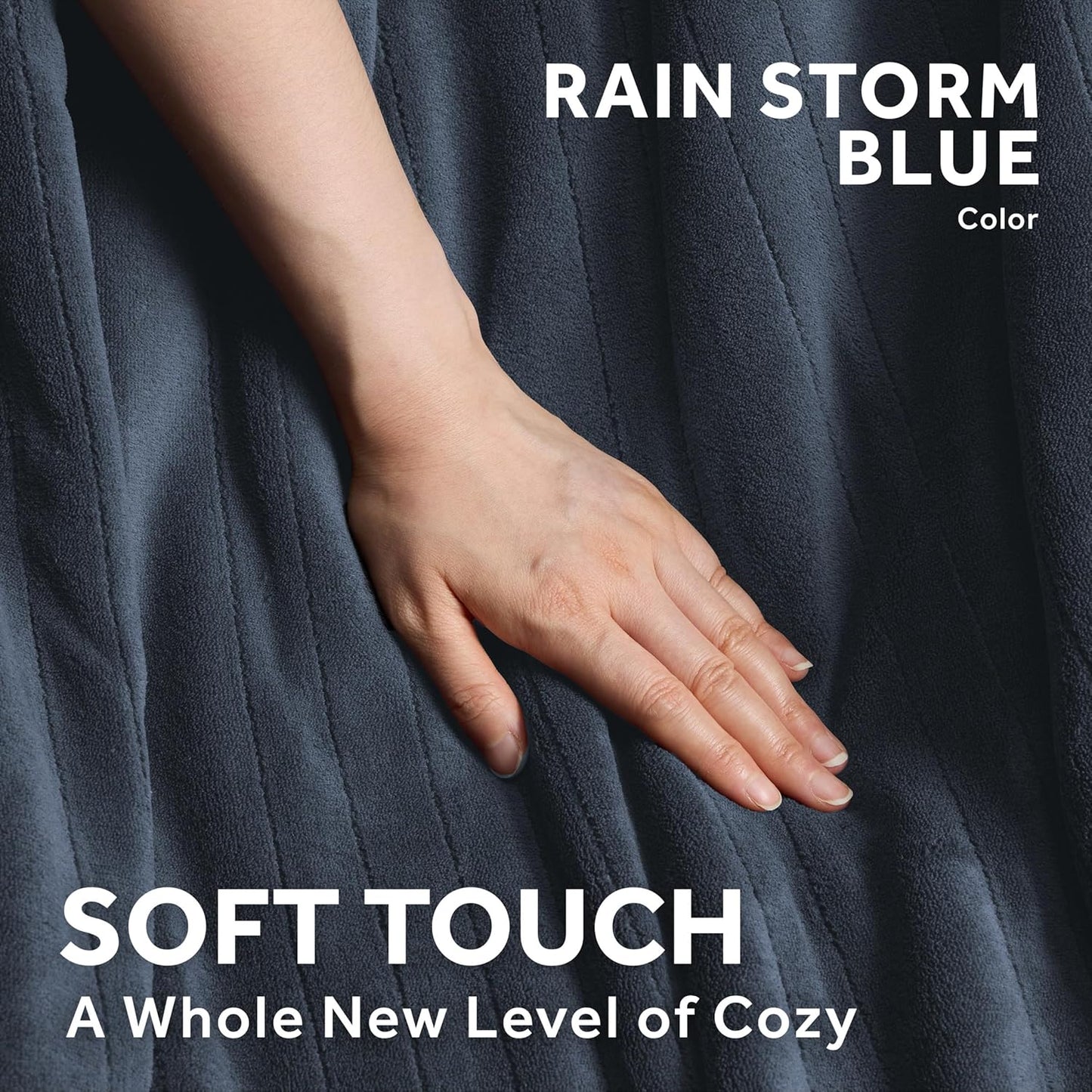 Sunbeam Royal Posh Velvet Heated Throw Electric Blanket, 50" x 60", 4 Heat Settings, 4-Hour Auto Shut-Off, Warming Throw for Couch, Fast Heating, Machine Washable, Warm and Cozy, Rain Storm Blue