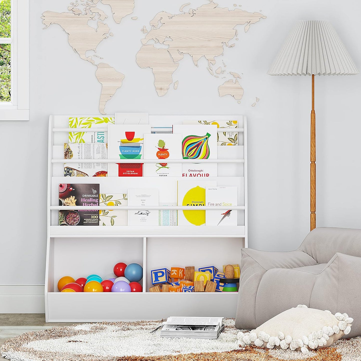 UTEX Kids Bookshelf and Toy Storage, Toy Storage Organizer and Book Rack, Toddler Bookshelves Display Stand, Book Shelf for Kids Rooms, Nursery, Bedroom, White