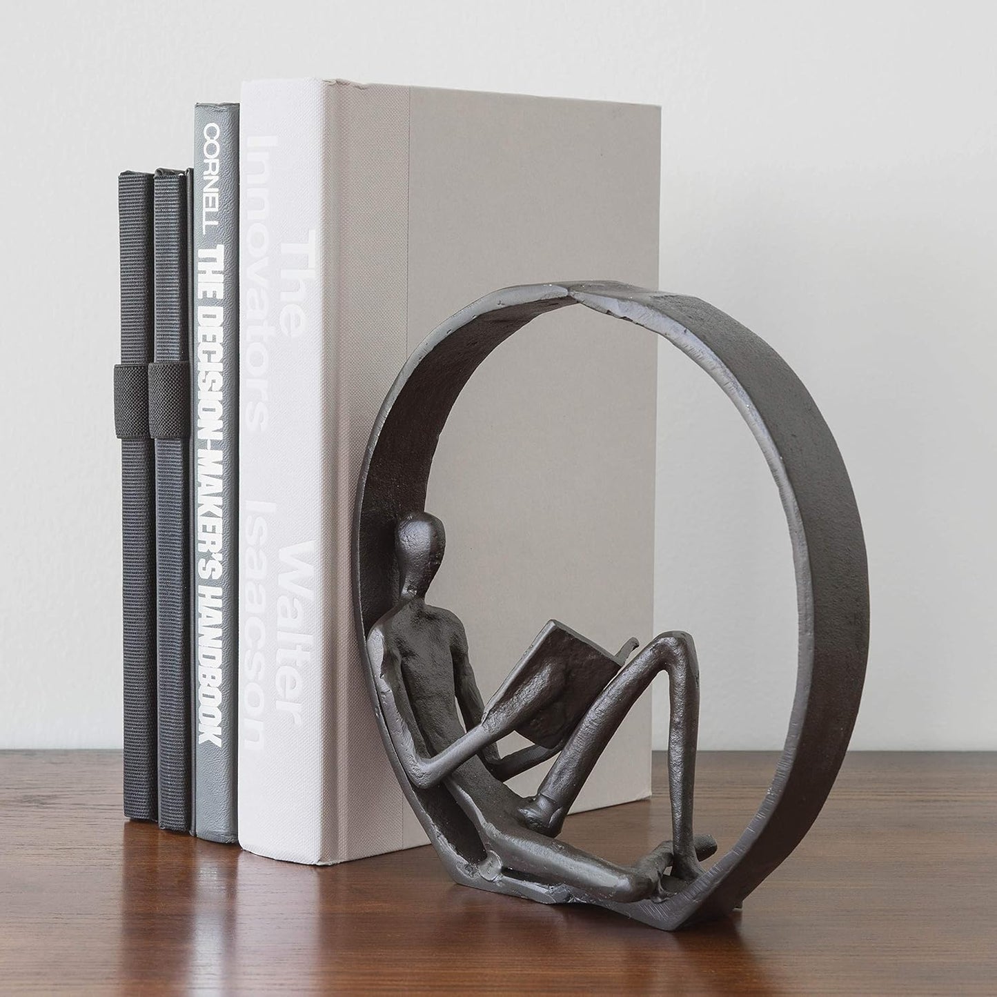 Danya B. Contemporary Encircled Male & Female Reader Cast Iron Sculpture Bookend Statues (Single Male)
