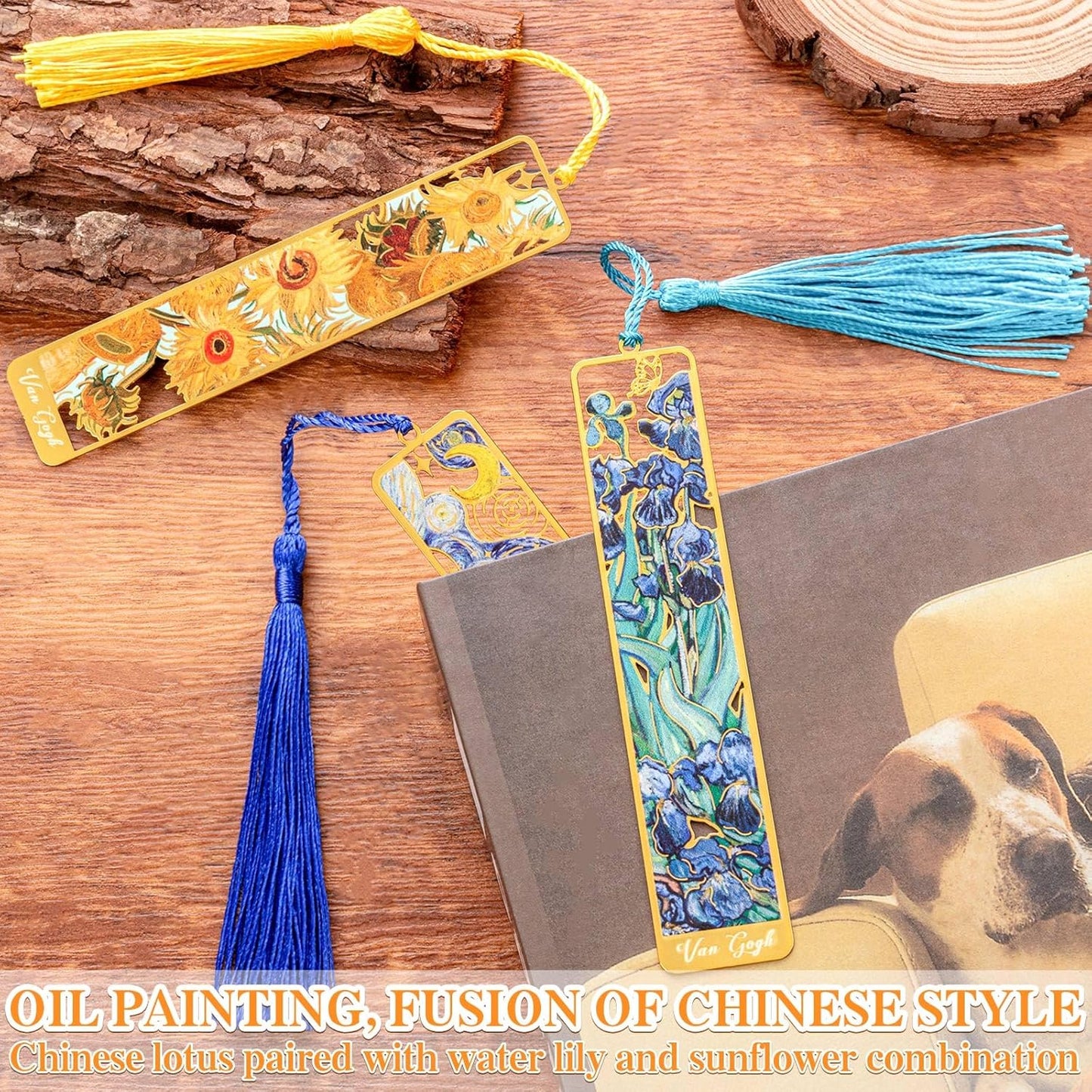 6Pcs Metal Tassel Bookmarks, Van Gogh Oil and China Painting Art Bookmarks, 6 Styles Book Marks for Reading, Bookmark for Women Men Book Lovers