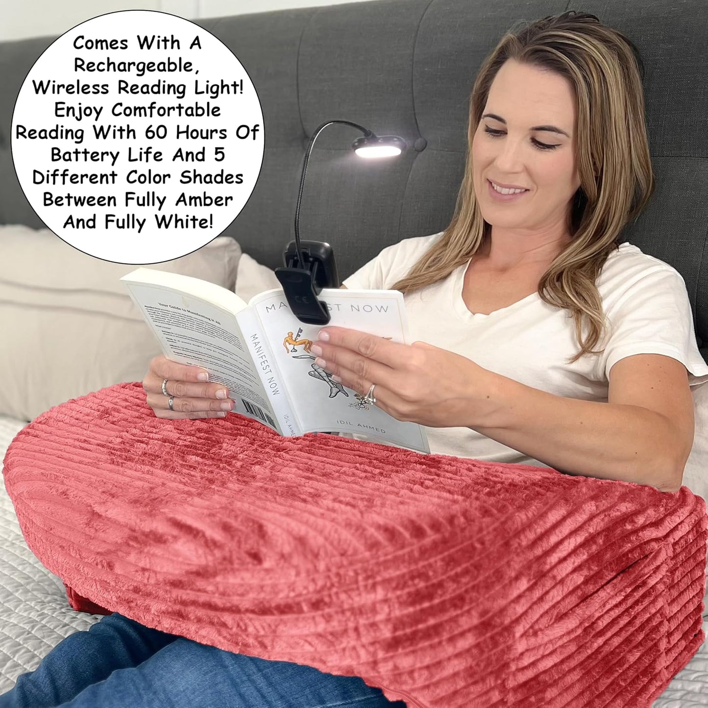 Homie 3-in-1 Reading Pillow for Gaming, Extra Large with Reading Light and Wrist Support Pillow, Memory Foam Lap Desk Bed Rest Pillow with Arm Rest, for Working, Playing Steam Deck Switch or Sitting