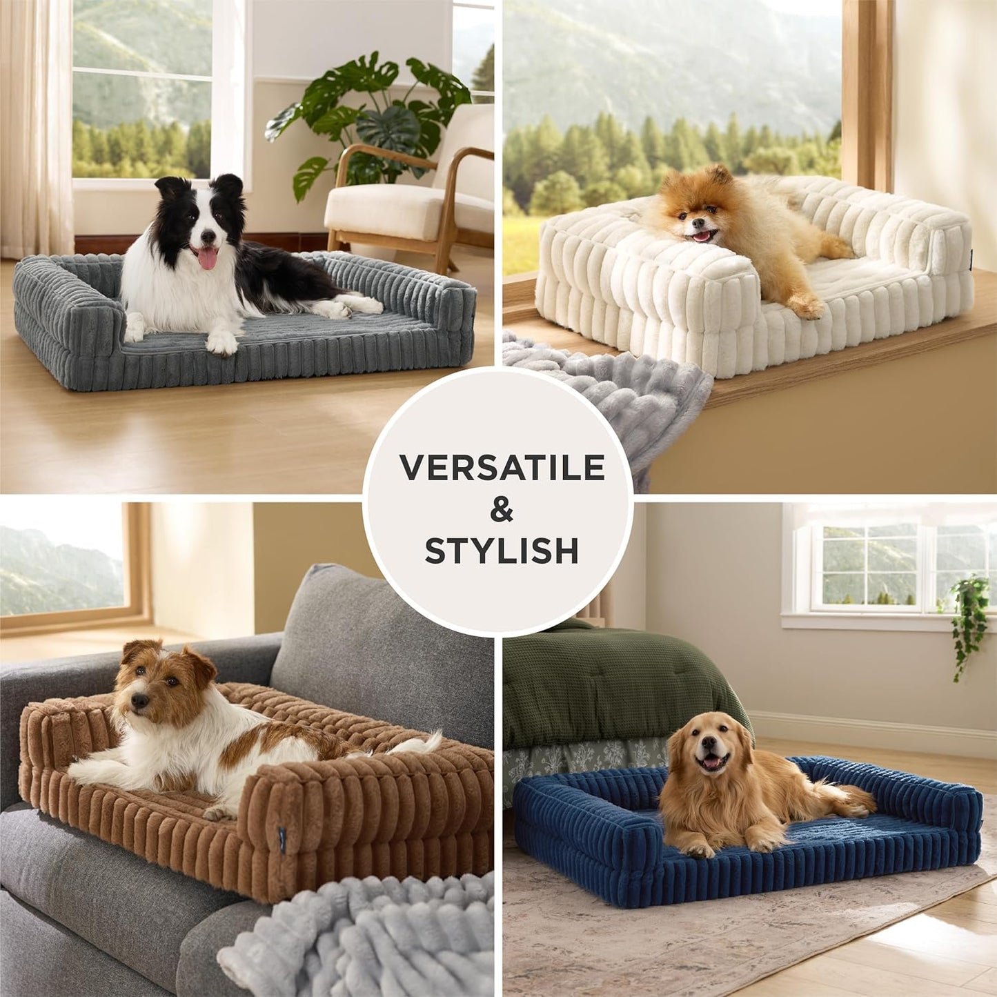 Bedsure ComfyFleece™ Orthopedic Dog Beds Large Sized Dog, Waterproof Memory Foam Pet Couch Sofa with Sides, Non-Slip Bottom and Egg-Crate Foam Large Pet Bed with Washable Corduroy Cover, Grey