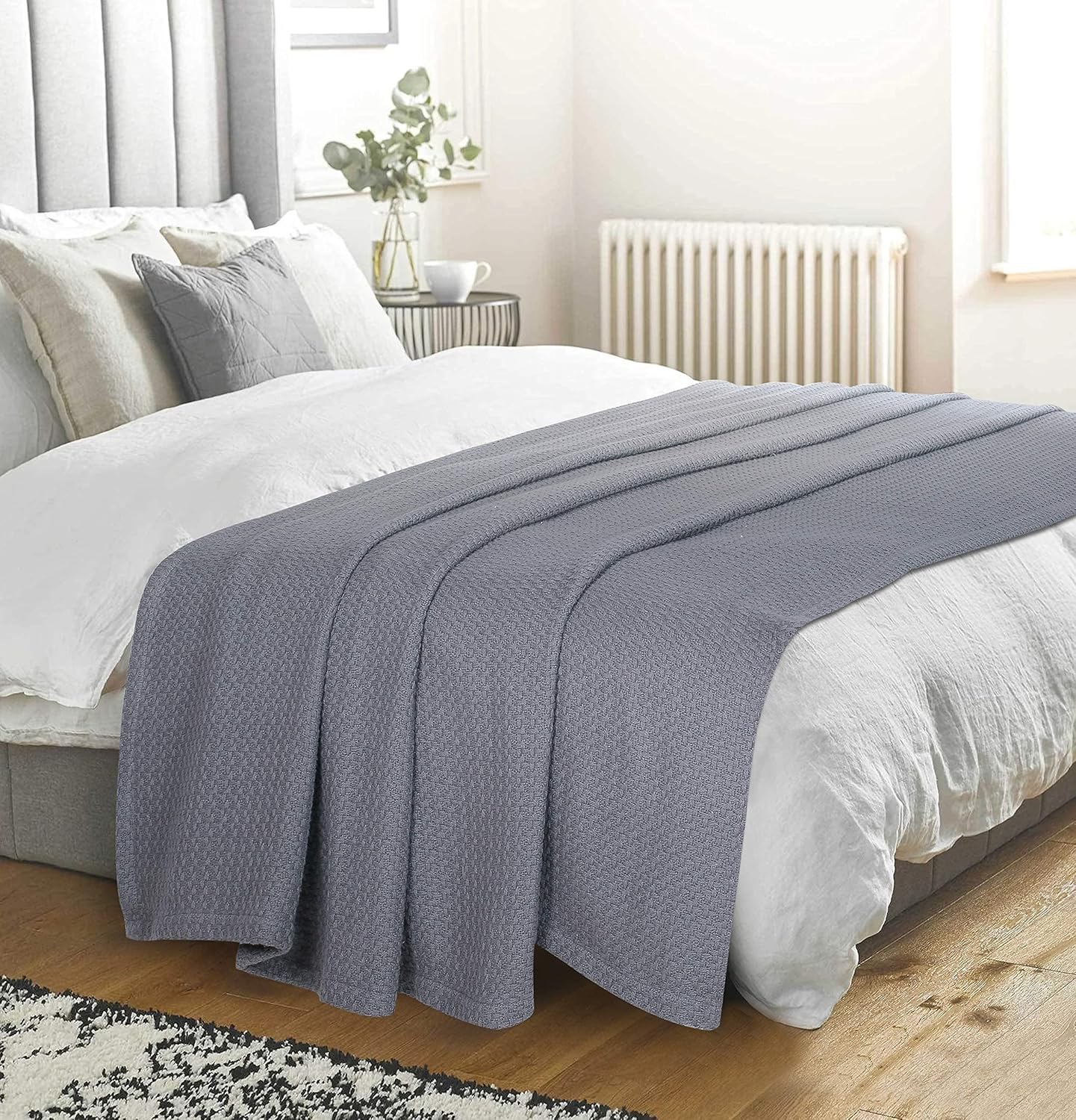 Belizzi Home 100% Cotton Bed Blanket, Breathable Bed Blanket King Size, Cotton Thermal Blankets King, Perfect for Layering Any Bed for All Season, Charcoal Grey
