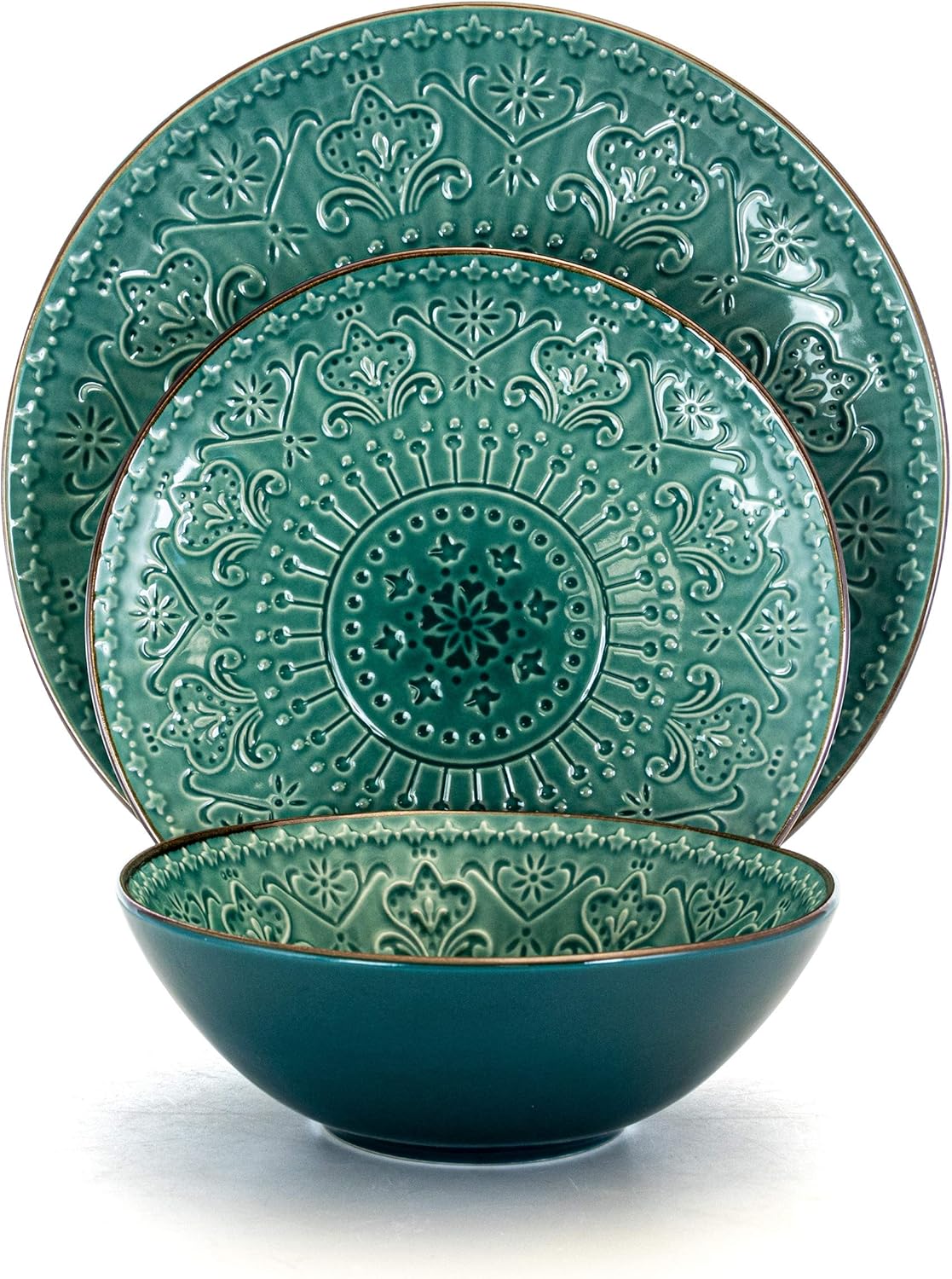Elama Sea Foam Mozaic 16 Piece Round Stoneware Dinnerware Set in Sea Green
