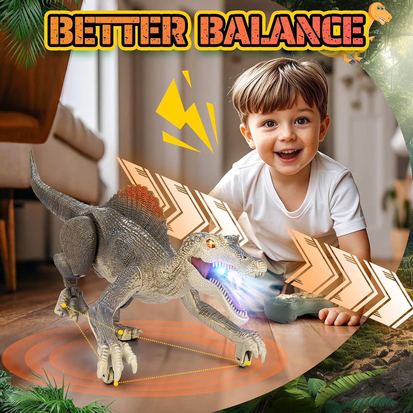 Dinosaur toys, Realistic Remote Control Dinosaur toys for Kids 3-5, 2.4GHZ, Walking, Rechargeable, 3D Eyes Realistic Appearance, 3 Sound Effects, Demo Function, Sturdy Jurassic Toy for kid 3+